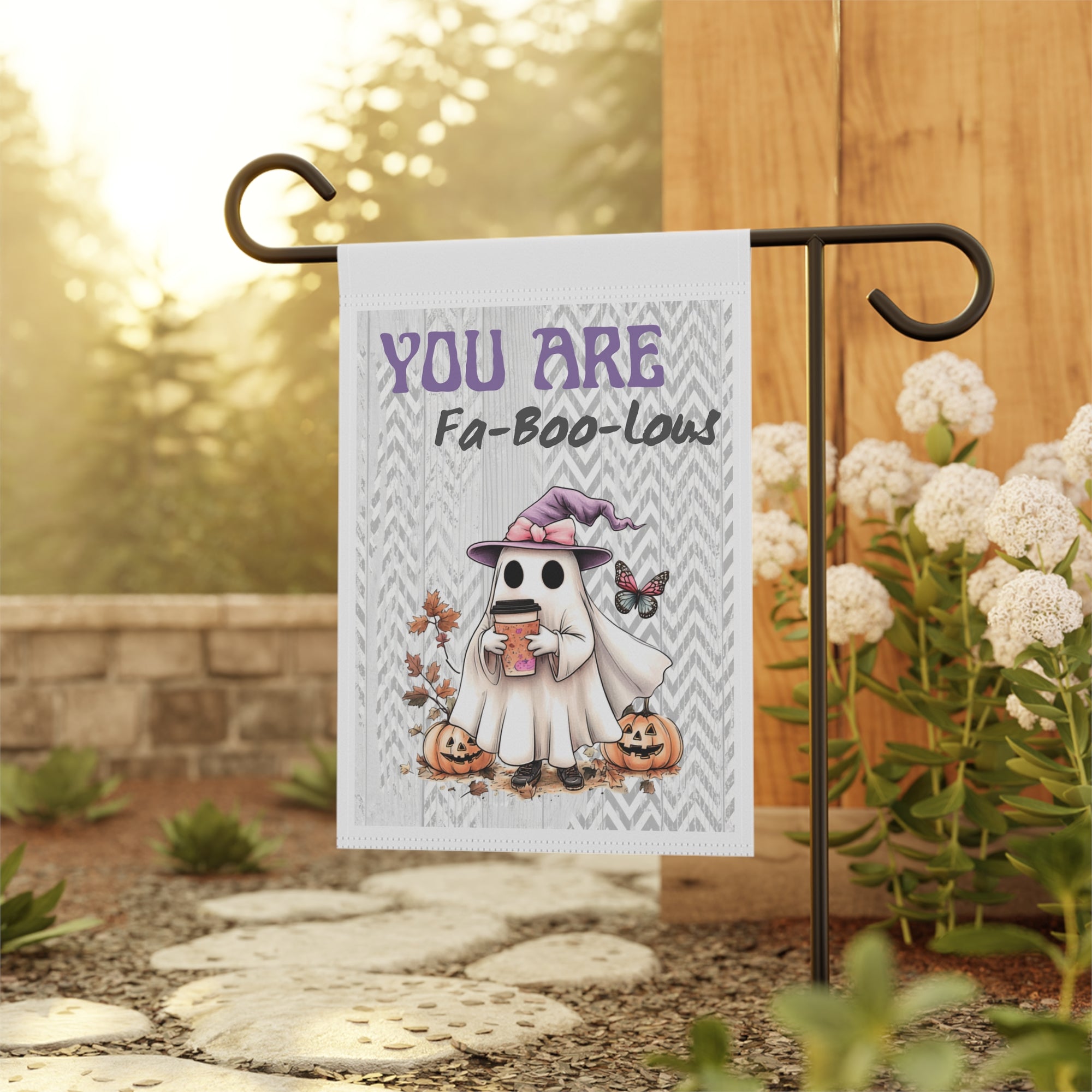 You Are Fa-Boo-Lous Ghost Garden Flag 12x18 – Cute Butterfly Scary Fall Yard Decor