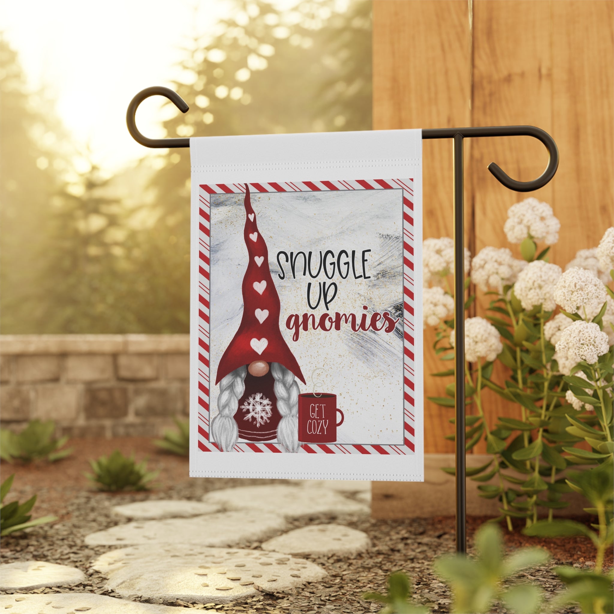 Snuggle Up Gnomies - Christmas Gnome Garden Flag