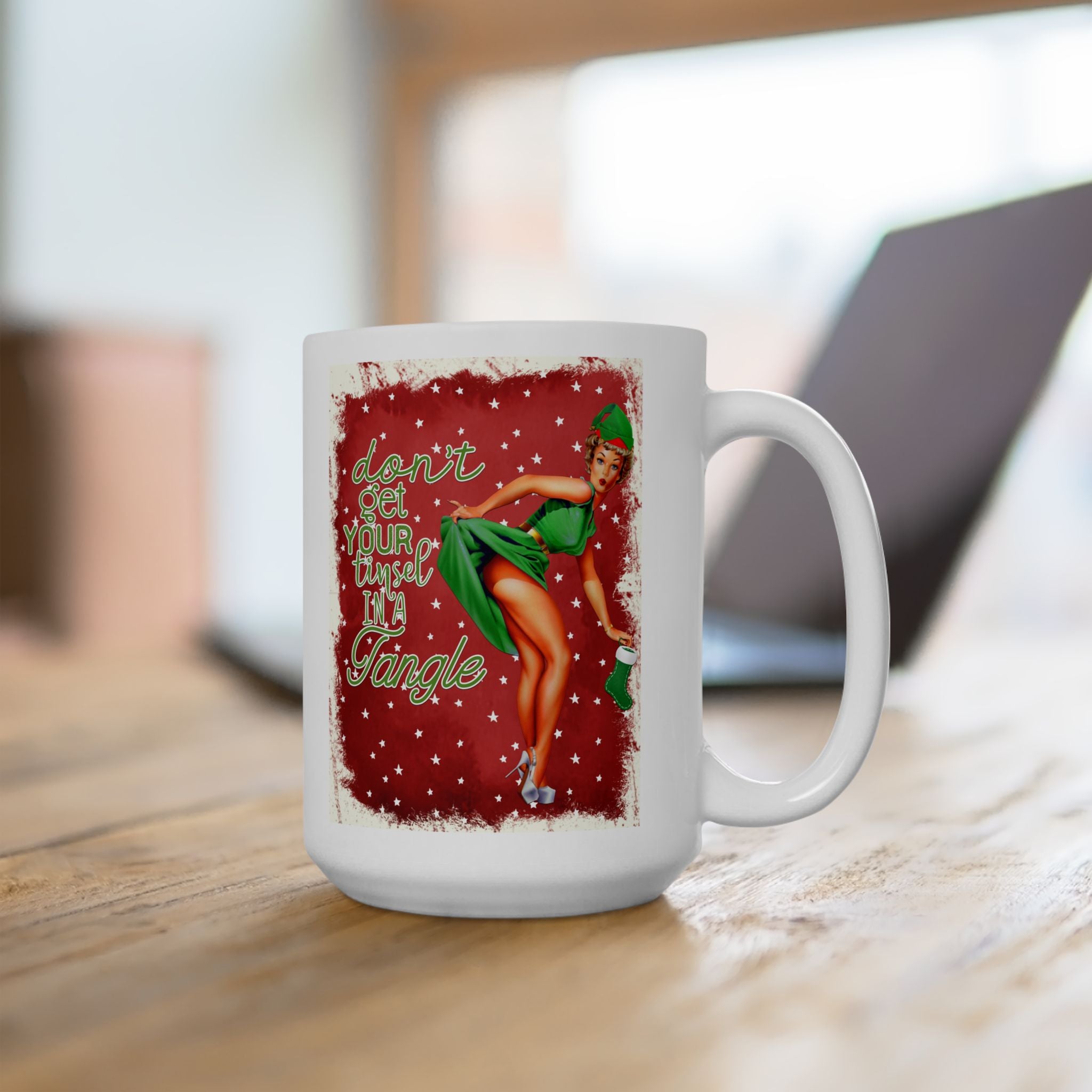 Don't Get Your Tinsel In A Tangle – Funny Vintage Christmas Pinup Mug (11oz, 15oz)