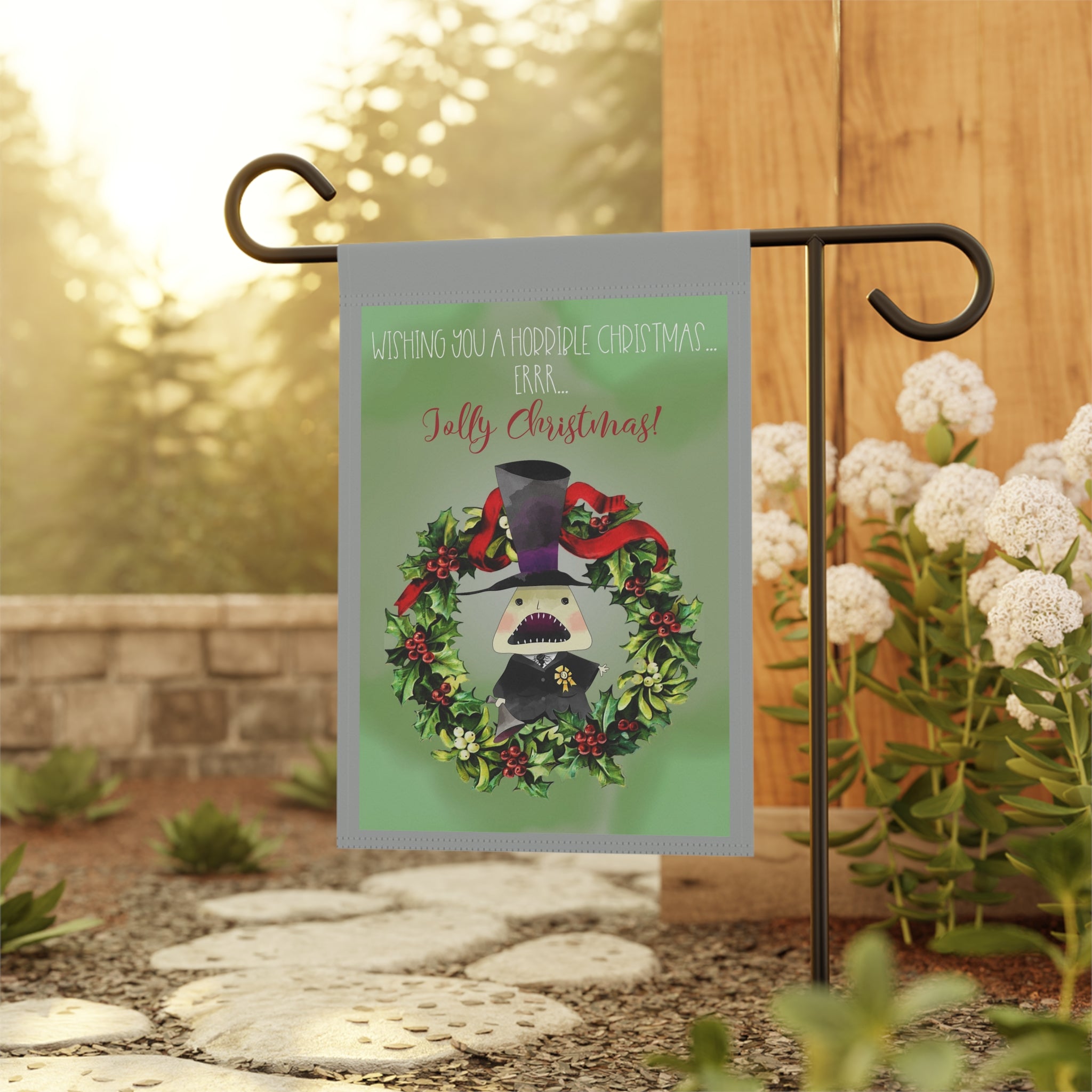 Wishing You A Horrible Christmas Garden Flag 12x18 – Cute Cartoon Winter House Yard Decor