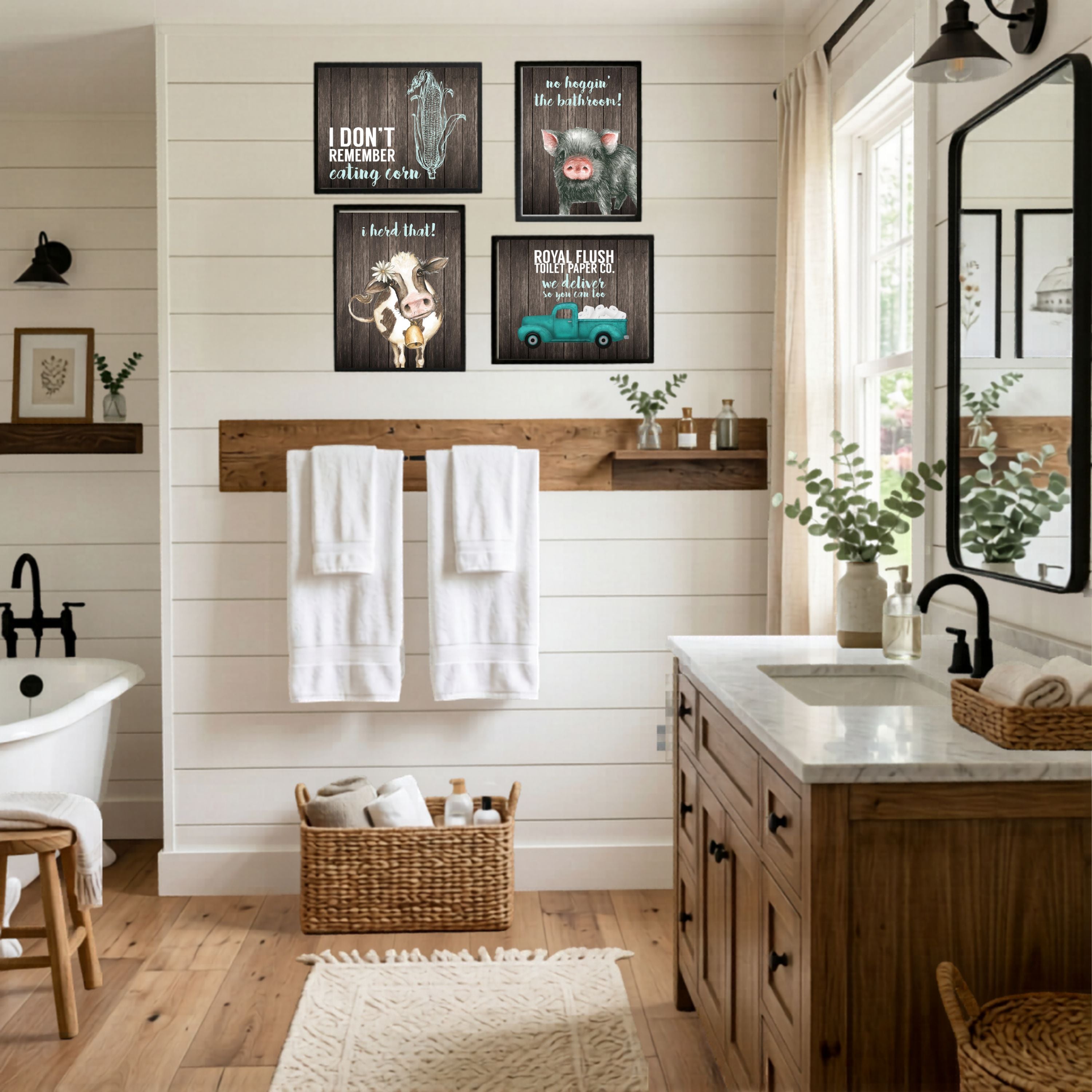 I Herd That! - Funny Cow Bathroom Wall Art Prints, Farmhouse Farm Decor Set of 4, 8x10in