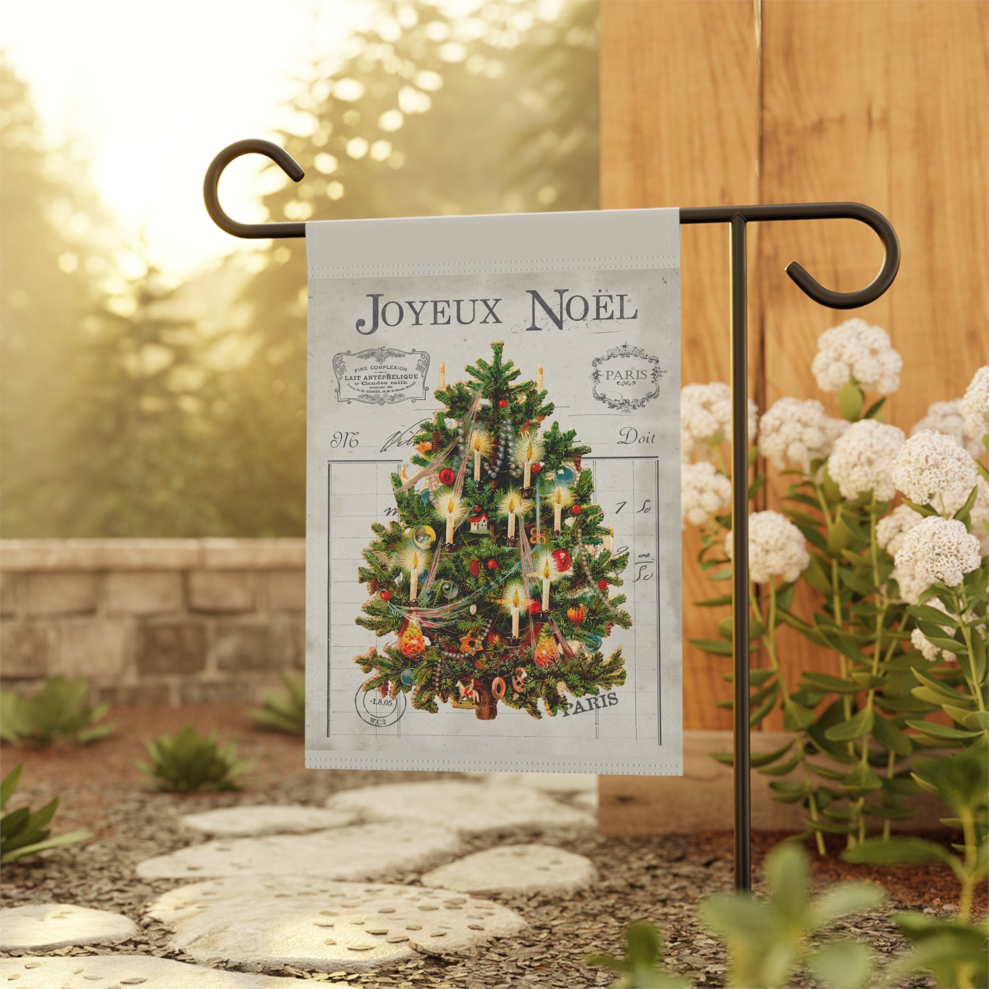 Vintage Paris Joyeux Noel Christmas Garden Flag 12x18 – Old World Quiet Luxury Winter Yard Decor