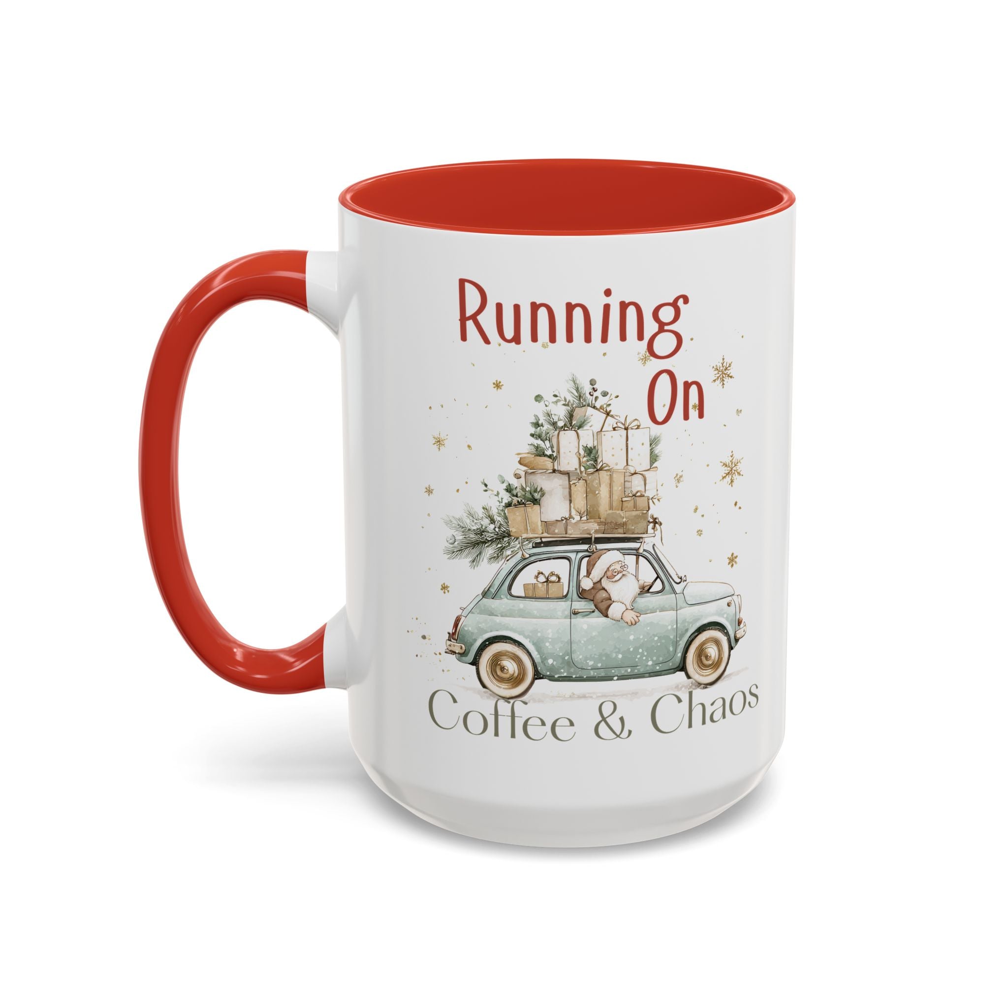 "Running On Coffee & Chaos" Vintage Christmas Holiday Vibe Mug
