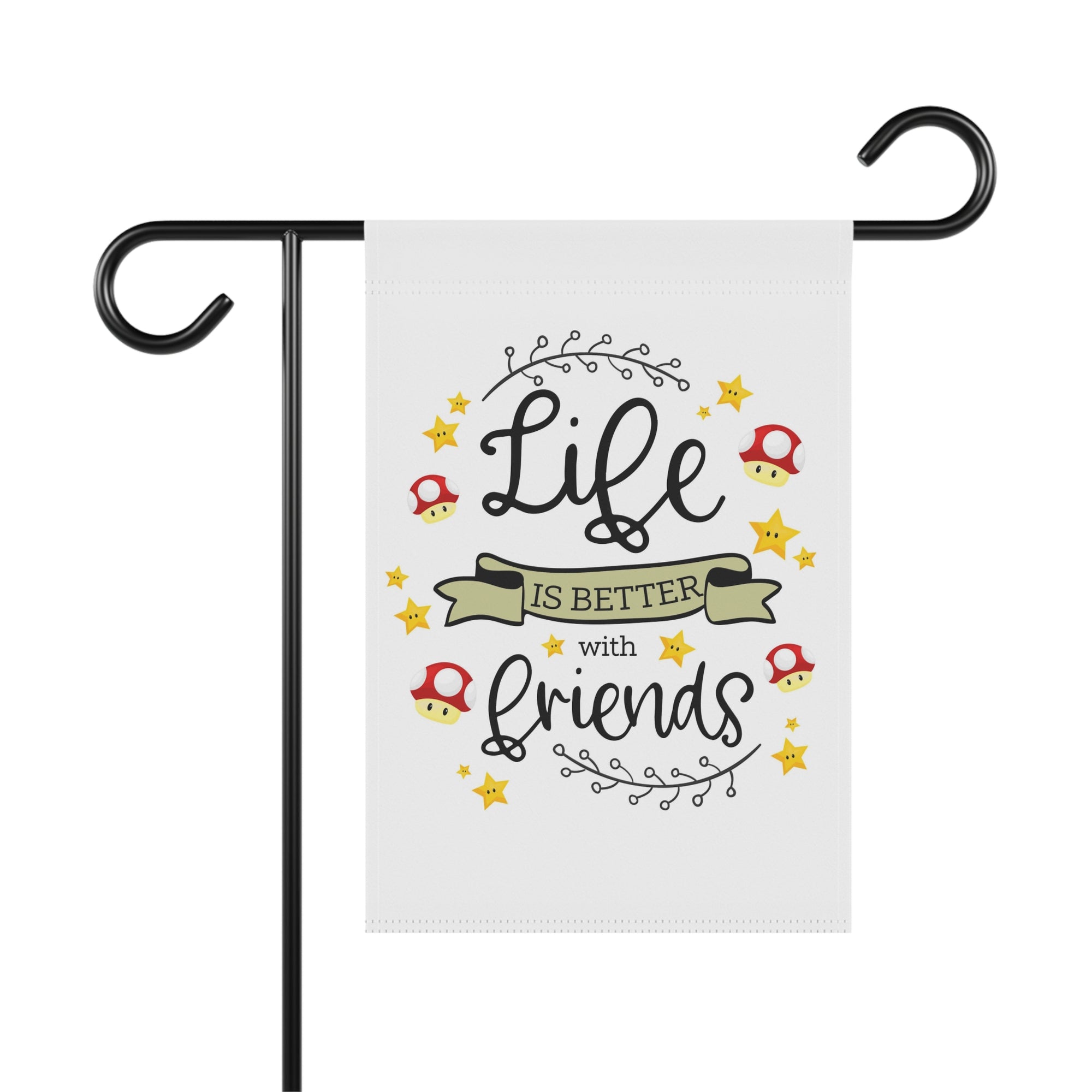 Life Is Better With Friends retro multiplayer gamer garden flag with 8-bit design