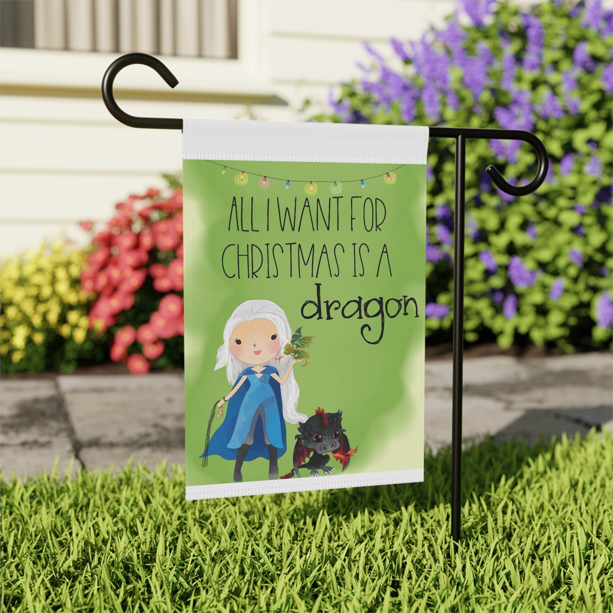 All I Want for Christmas is a Dragon Garden Flag 12x18 – Winter House Yard Decor