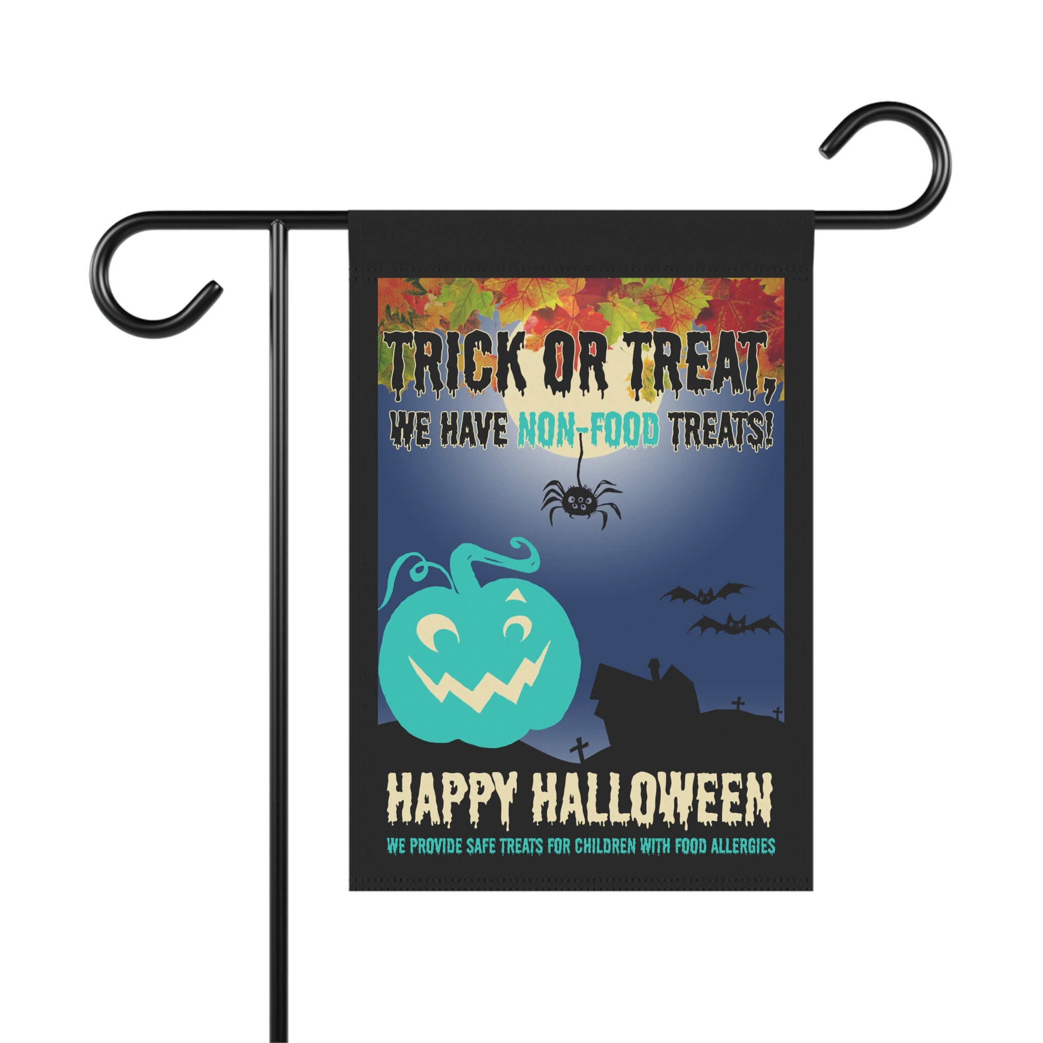 Trick or Treat Non Food Sign Garden Flag 12x18 – Teal Pumpkin Halloween Yard Decor