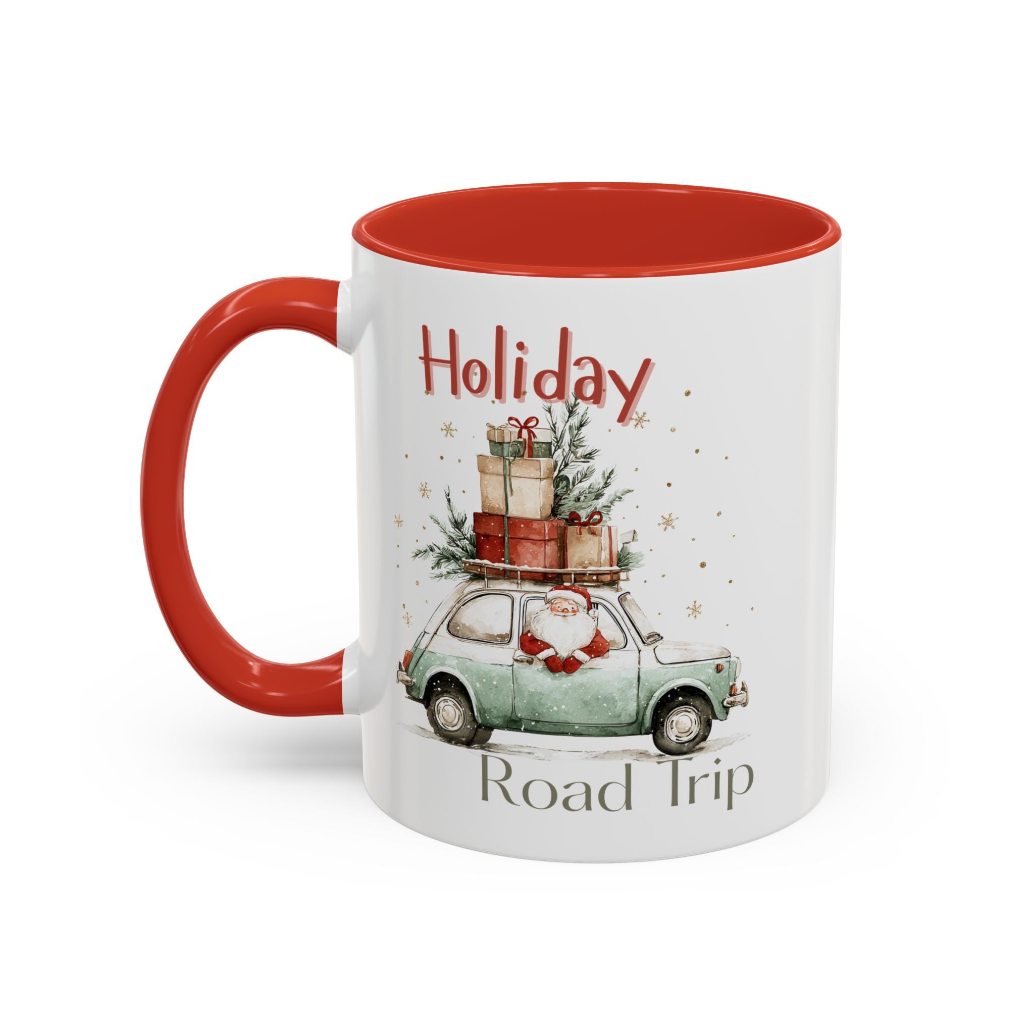 Santa Holiday Road Trip Accent Coffee Mug — Vintage Car with Gifts (11/15oz)