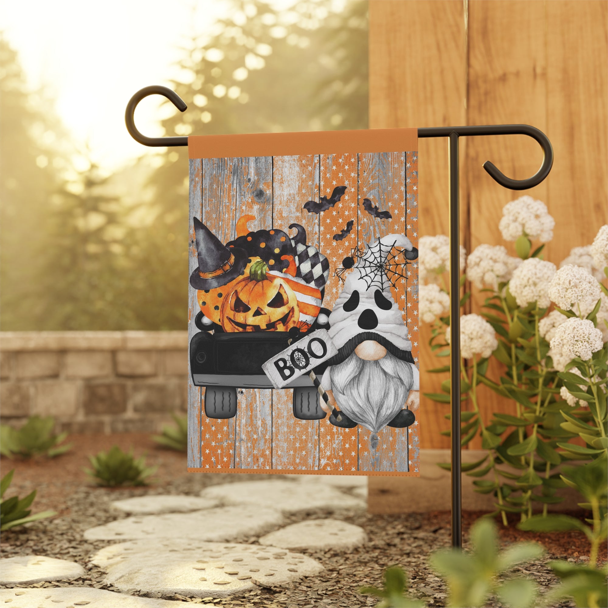 BOO Gnome Ghost Garden Flag 12x18 – Halloween Cute House Yard Decor