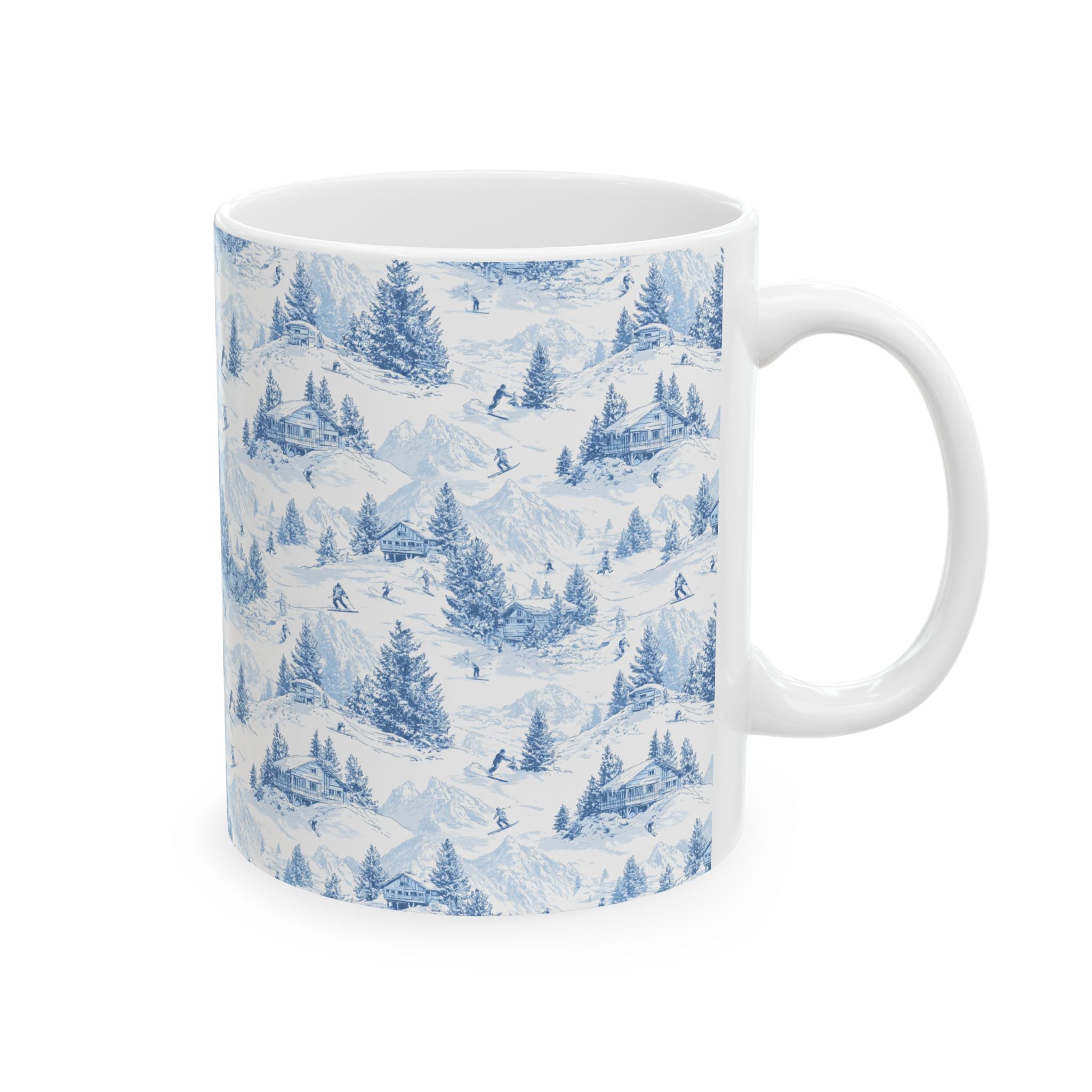 Winter Pines Ceramic Mug — Blue Snowy Ski Mountain Forest Coffee Cup (11oz, 15oz)