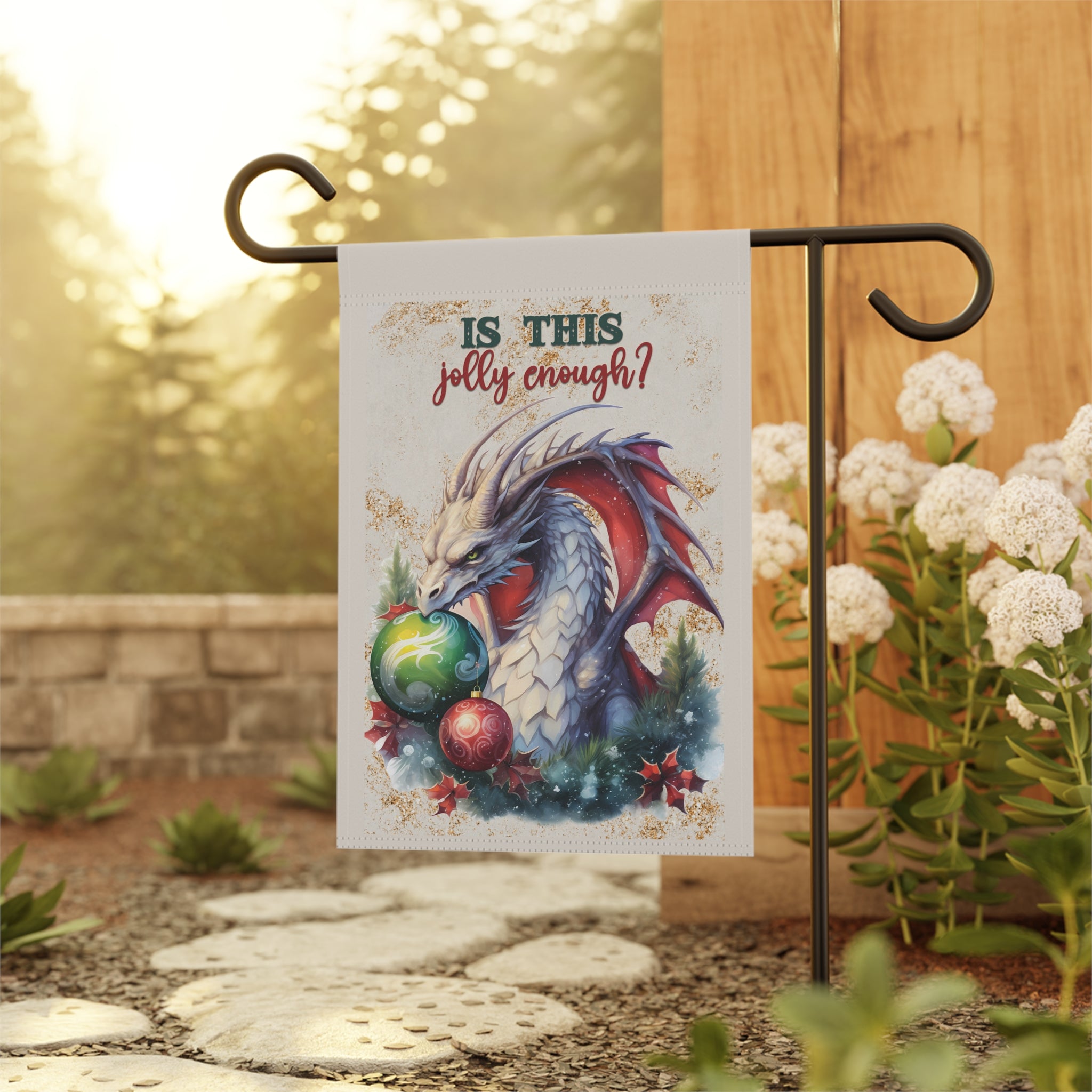 Is This Jolly Enough - Dragon Funny Christmas Garden Flag 12x18 Winter House Yard Decor