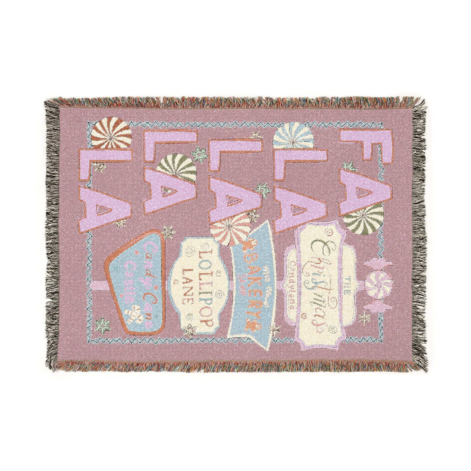 Christmas Candyland Trendy Pink Peppermint Lollipop Lane Woven Blanket Throw