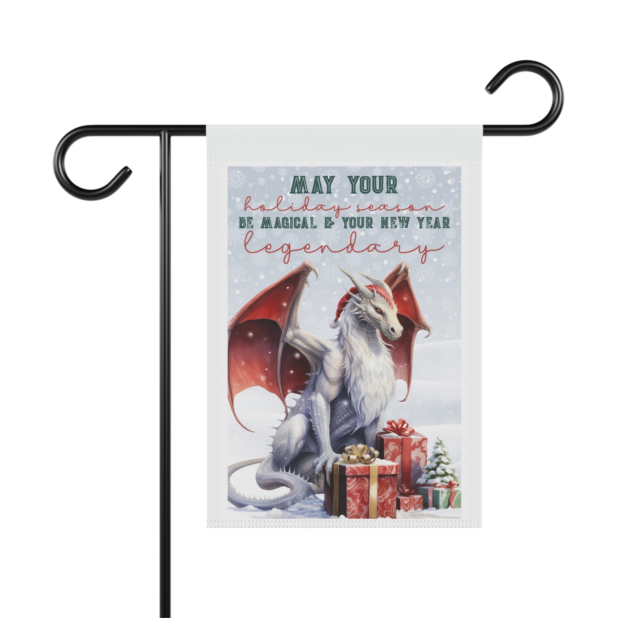 Magical and Legendary watercolor dragon Christmas garden flag, 12x18 winter yard decor