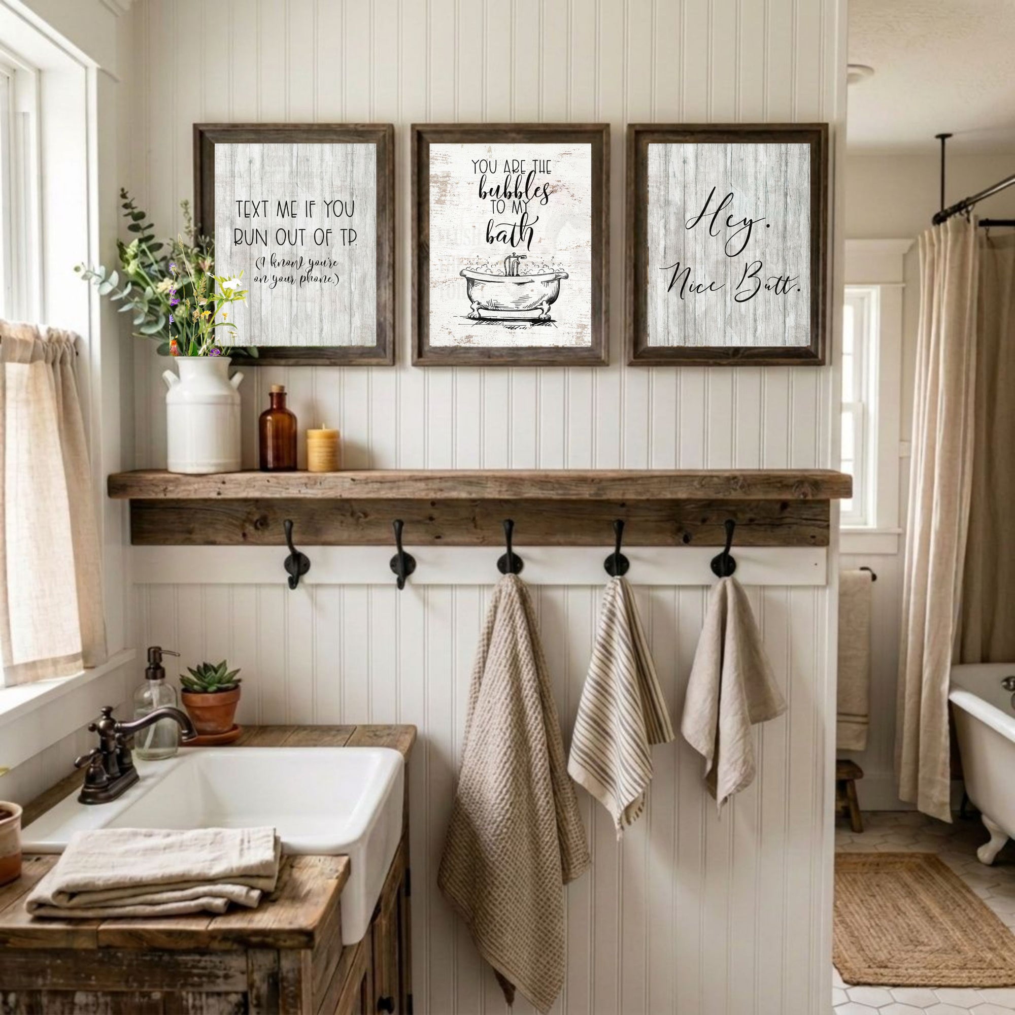 Nice Butt - Funny Bathroom Wall Art Prints, Cheeky Farmhouse Decor Set of 3, 8x10in