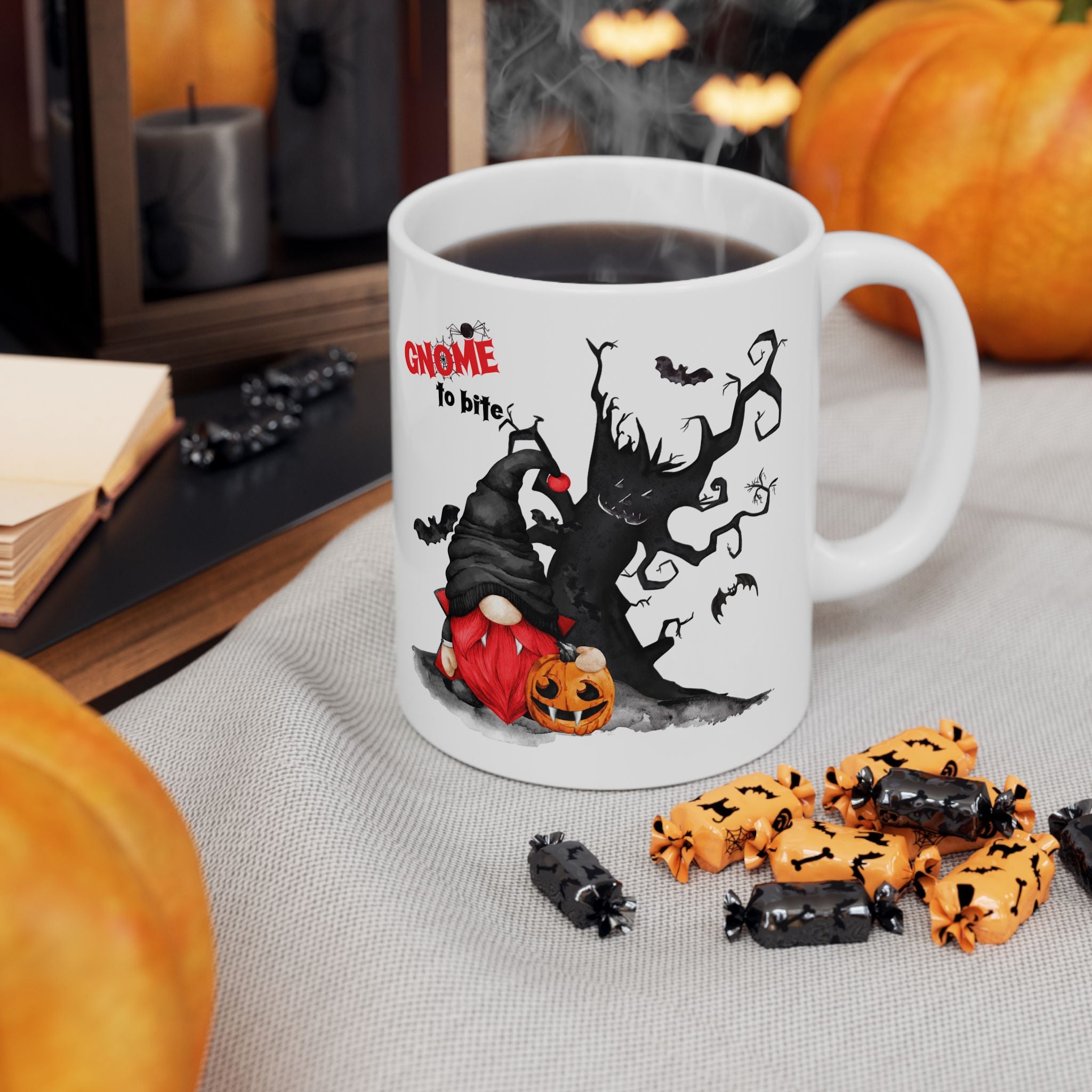 Gnome To Bite – Funny Vampire Gnome Halloween Coffee Mug (11oz, 15oz)
