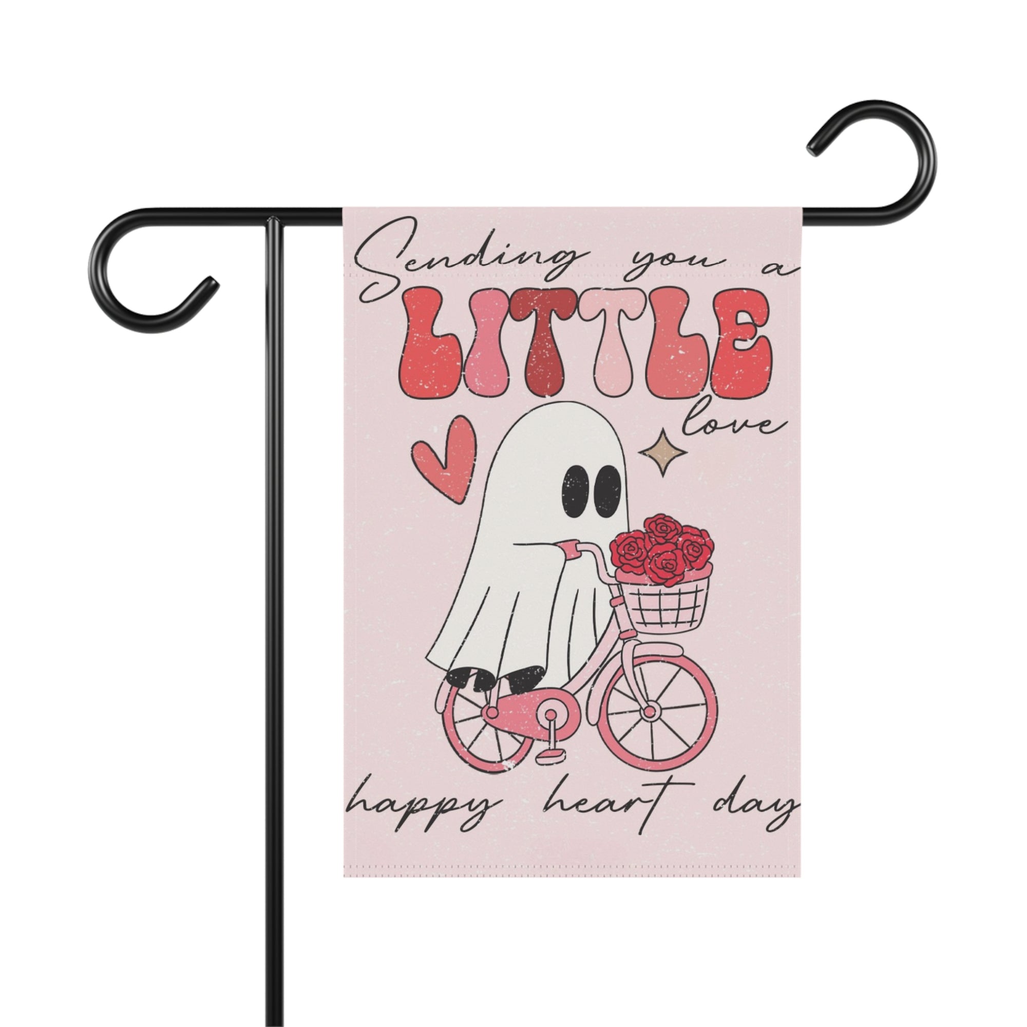 Valentine Ghost Garden Flag Banner — "Sending You a Little Love - Happy Heart Day!"