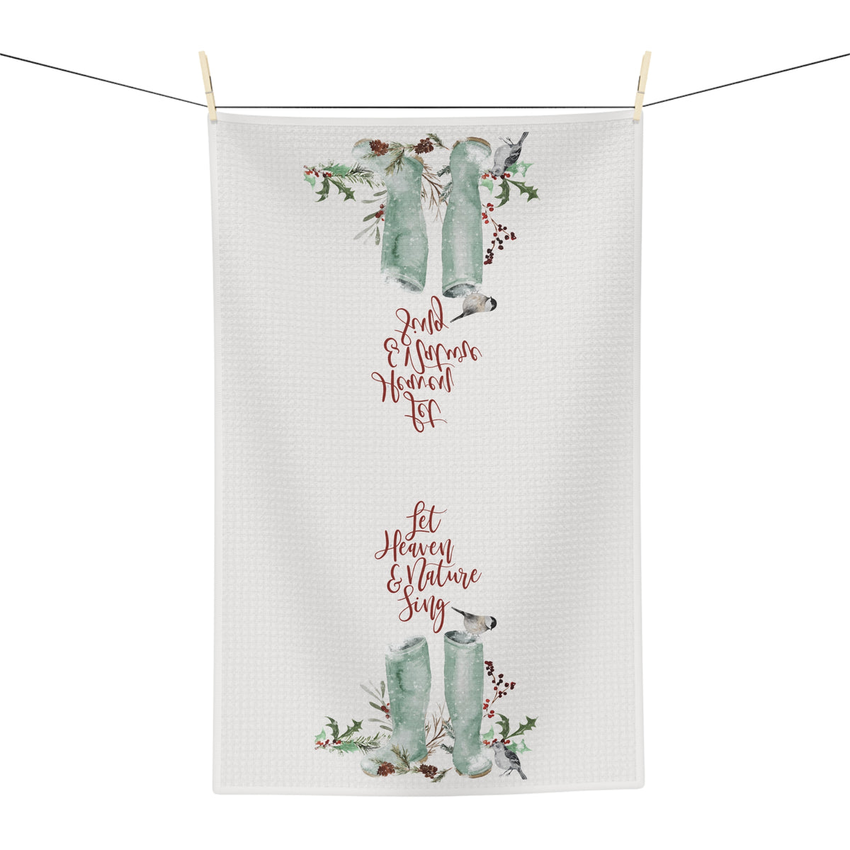 Let Heaven and Nature Sing Tea Towel – Christmas Kitchen Towel with Watercolor Birds