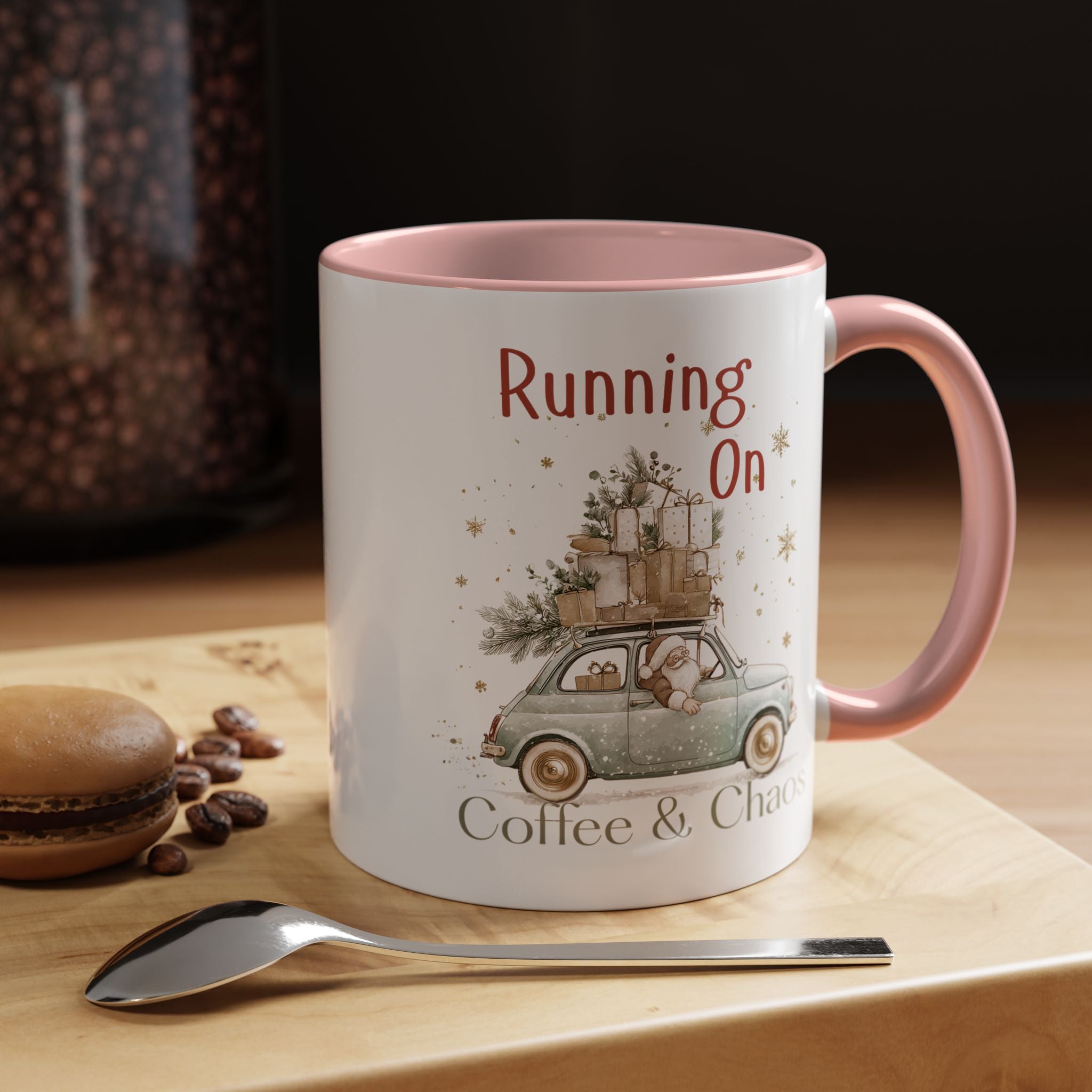 "Running On Coffee & Chaos" Vintage Christmas Holiday Vibe Mug