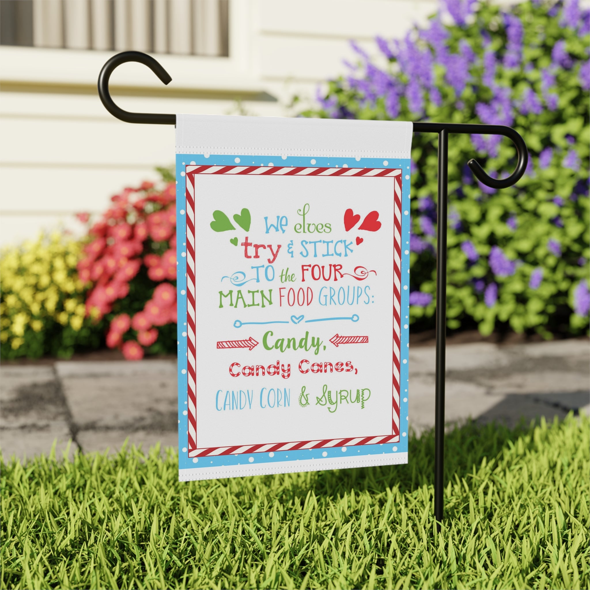 Four Food Groups Garden Flag 12x18 – Funny Christmas Winter House Yard Decor
