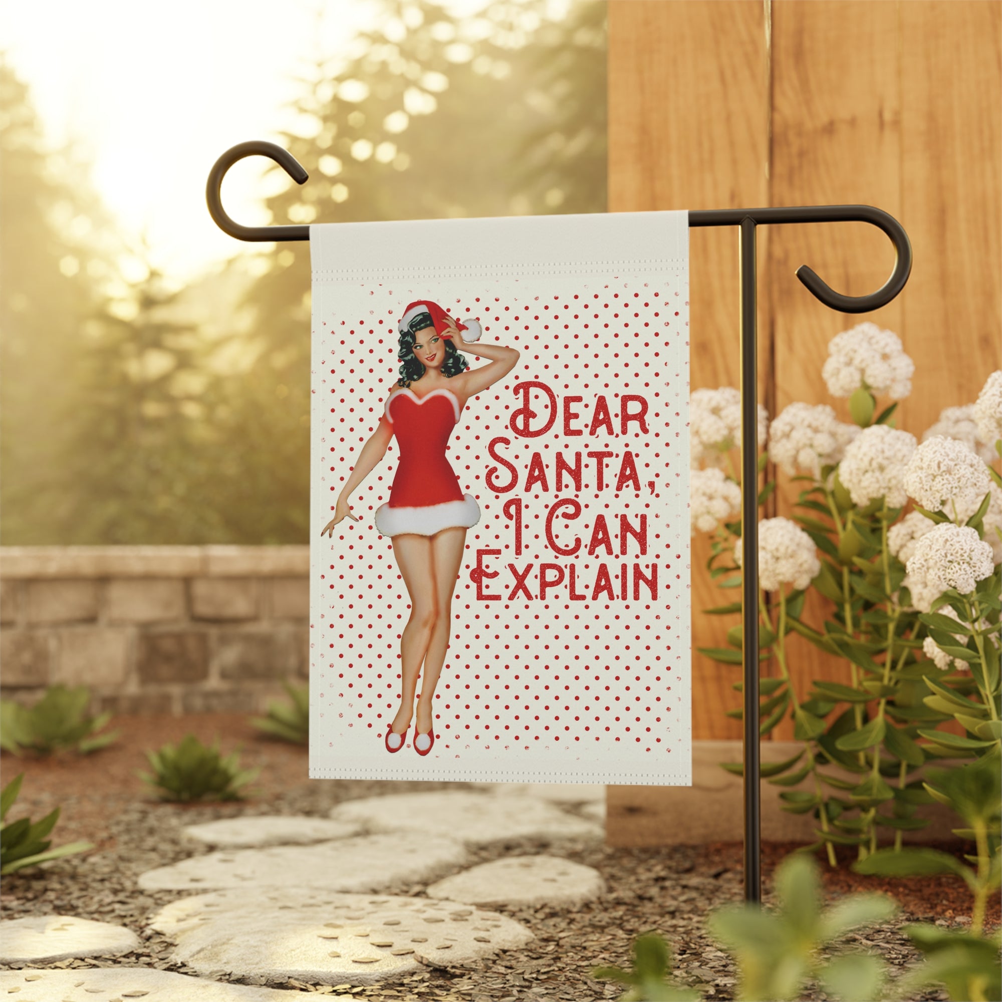 Vintage Pinup Girl Jingle All the Way Christmas Garden Flag 12x18 Sarcastic Winter Yard Decor