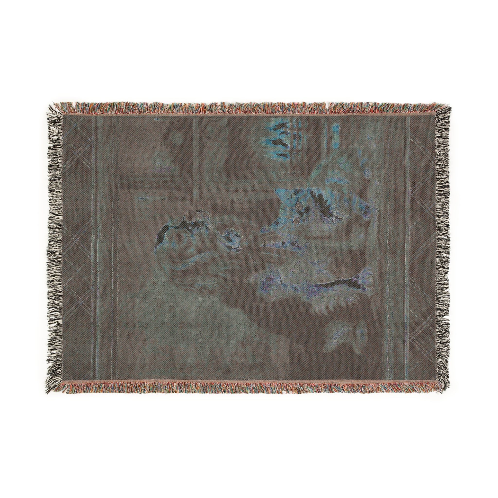 King Charles Spaniel with Kitten, Old World Heritage Style, Christmas Woven Blanket