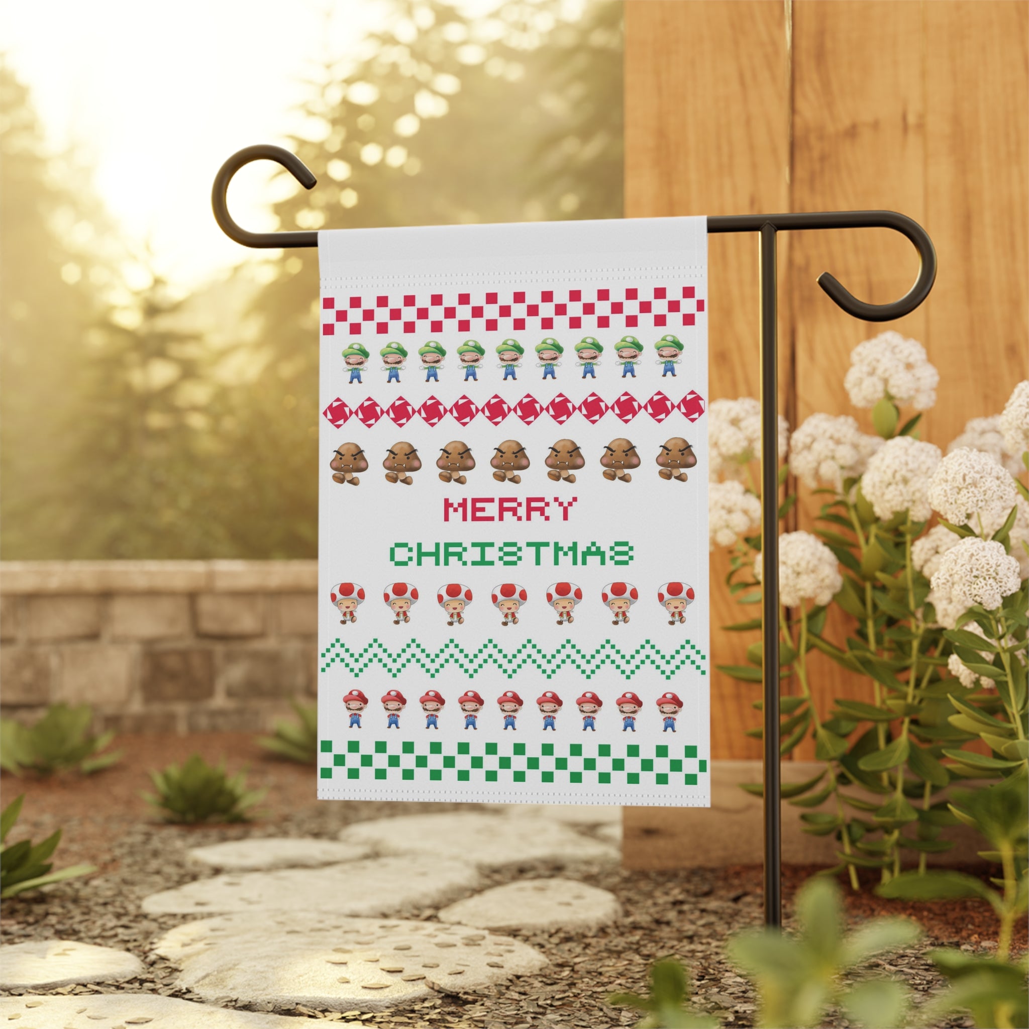 Merry Christmas Video Gamer Themed Garden Flag 12x18 – Gamer Winter House Yard Decor