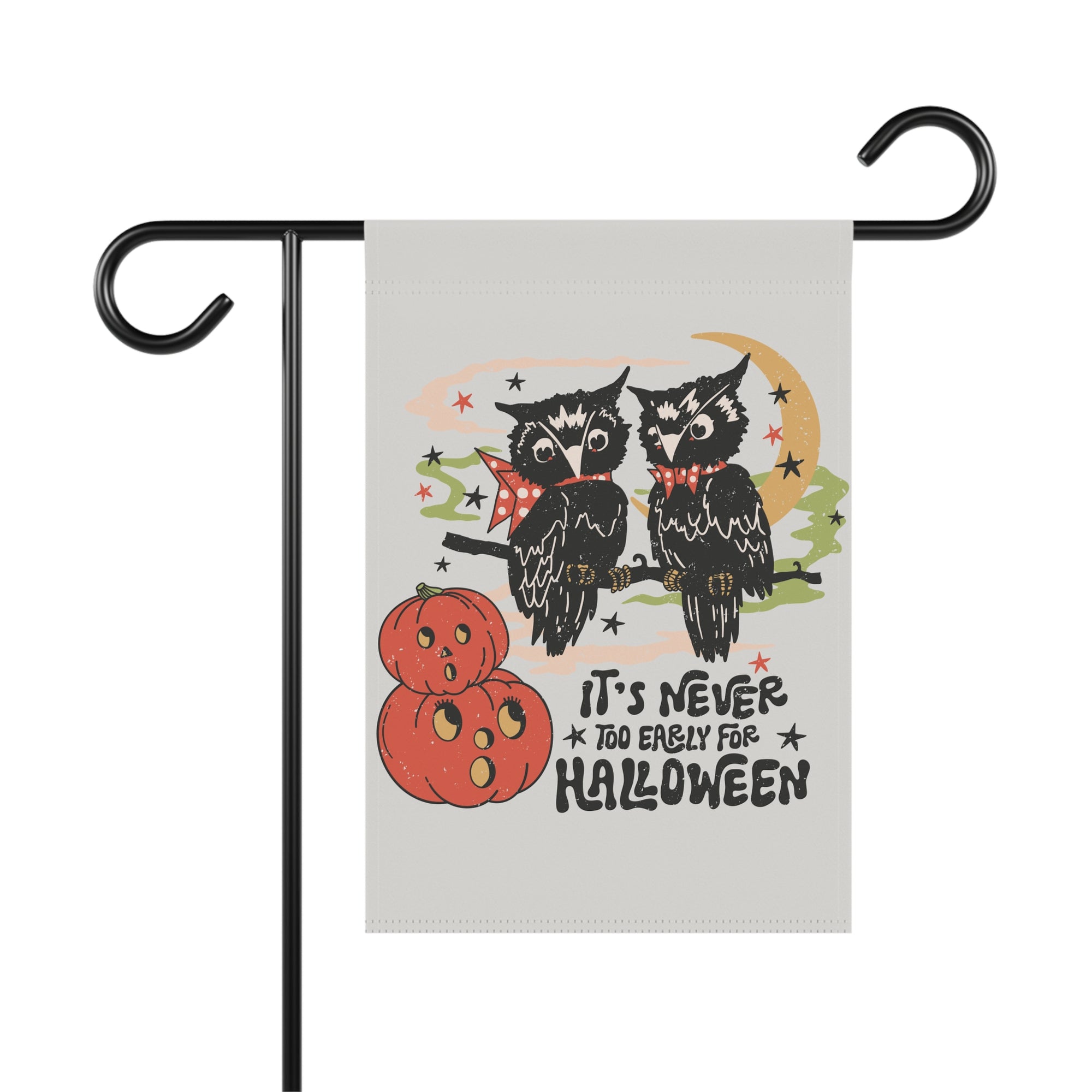 It's Never Too Early For Halloween vintage owl fall garden flag, 12x18 yard decor