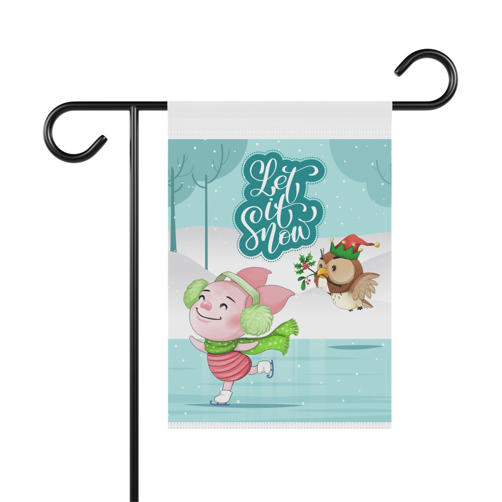 Let It Snow cute cartoon ice skating winter garden flag, 12x18 yard decor