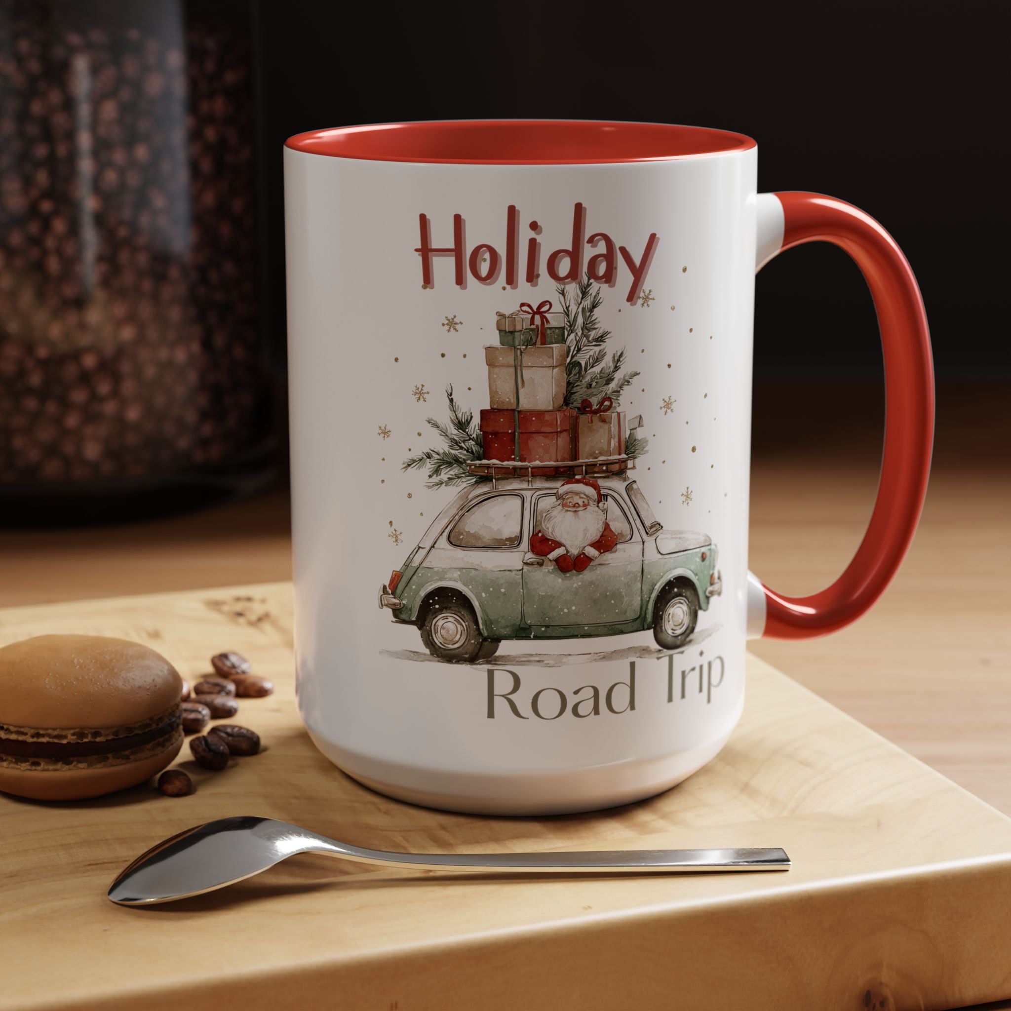 Santa Holiday Road Trip Accent Coffee Mug — Vintage Car with Gifts (11/15oz)