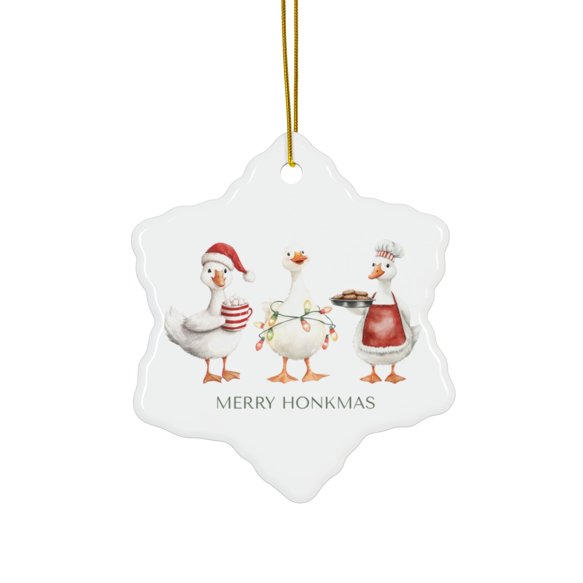 Merry Honkmas Ceramic Ornament — Cute Silly Goose Holiday Decoration