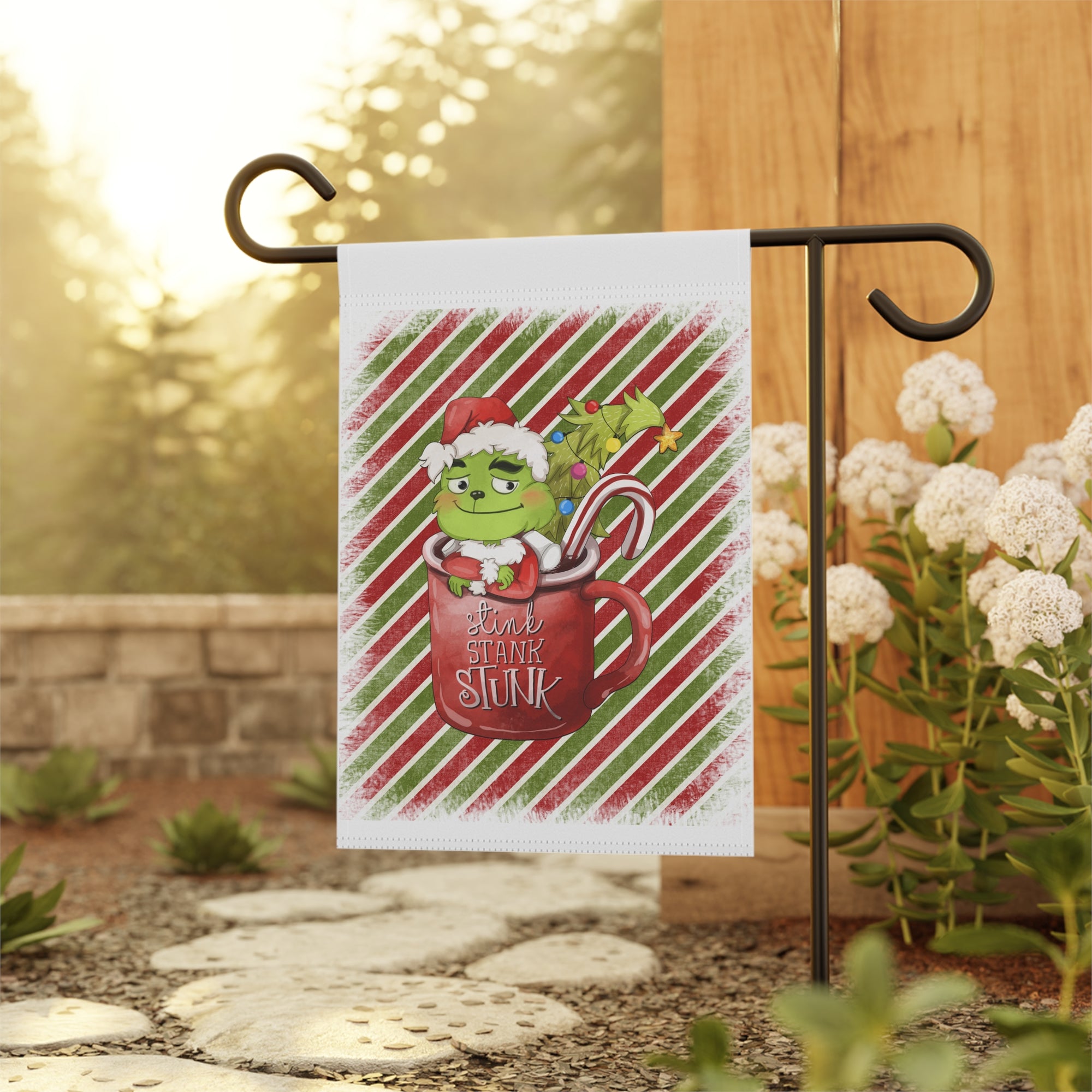 Stink Stank Stunk Grouch Christmas Garden Flag 12x18 – Funny Winter House Yard Decor