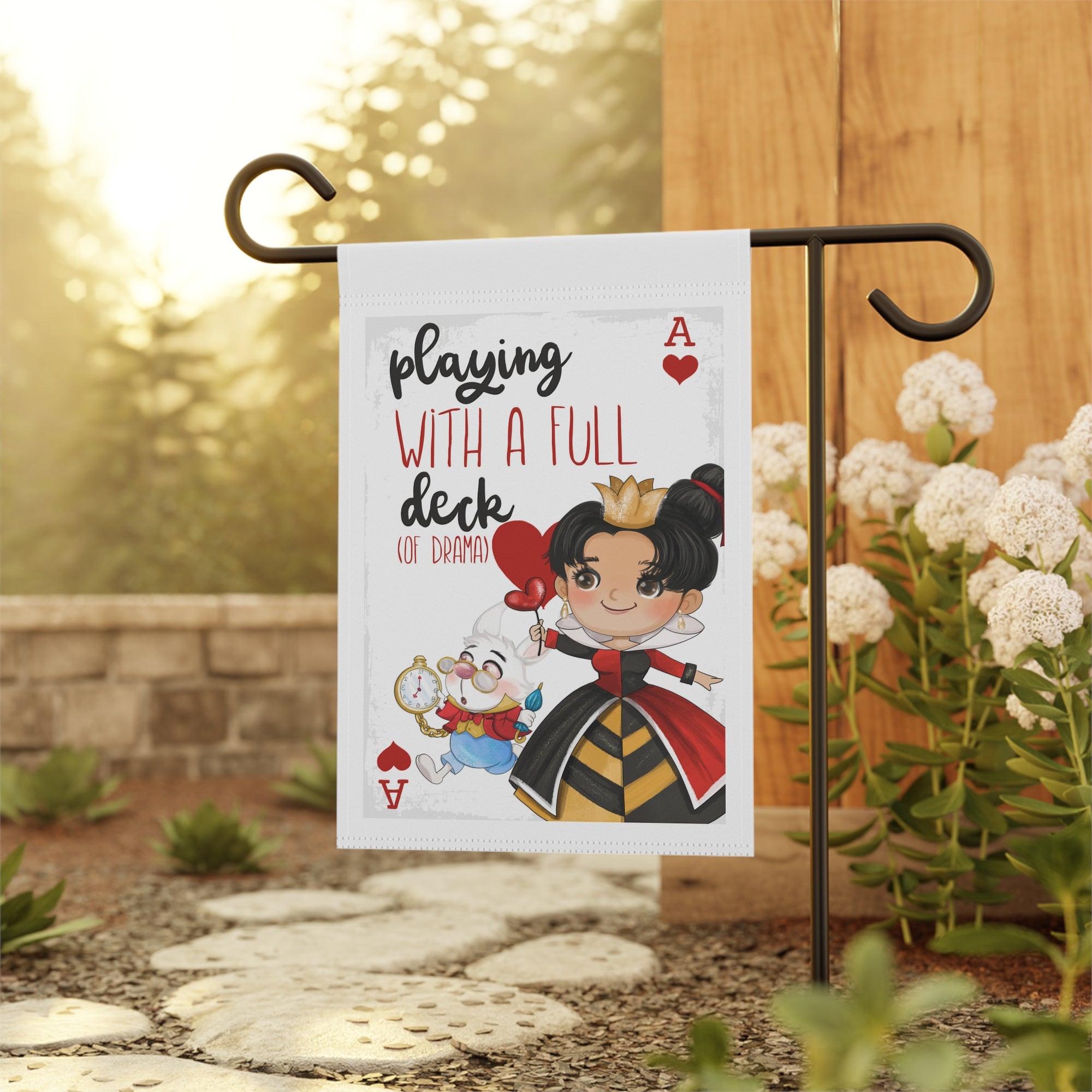 Playing with Deck of Drama Garden Flag 12x18 – Funny Wonderland Queen Hearts Family Yard Decor