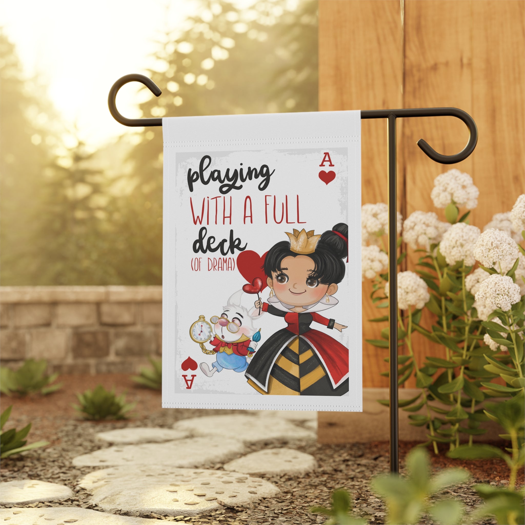 Playing with Deck of Drama Garden Flag 12x18 – Funny Wonderland Queen Hearts Family Yard Decor