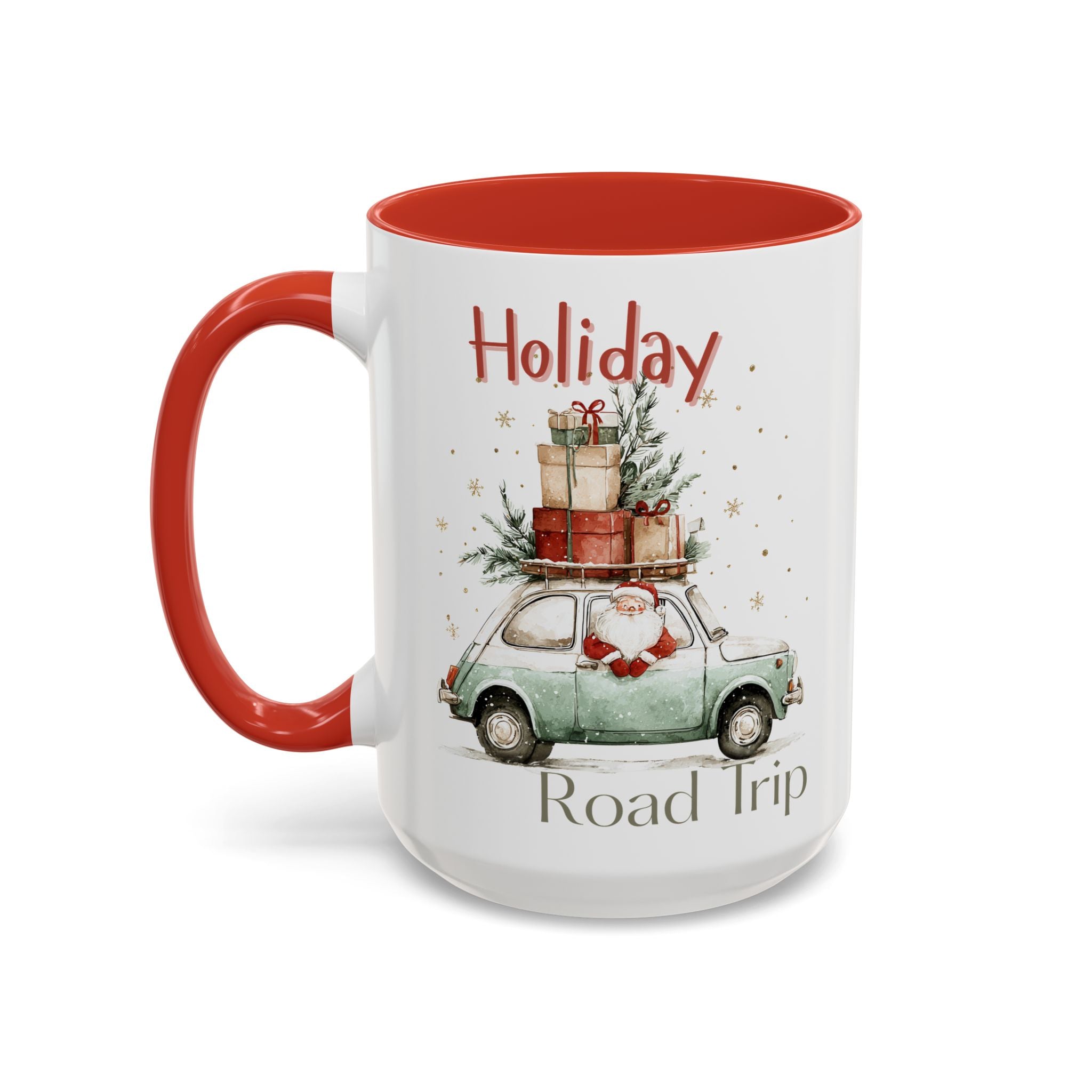 Santa Holiday Road Trip Accent Coffee Mug — Vintage Car with Gifts (11/15oz)