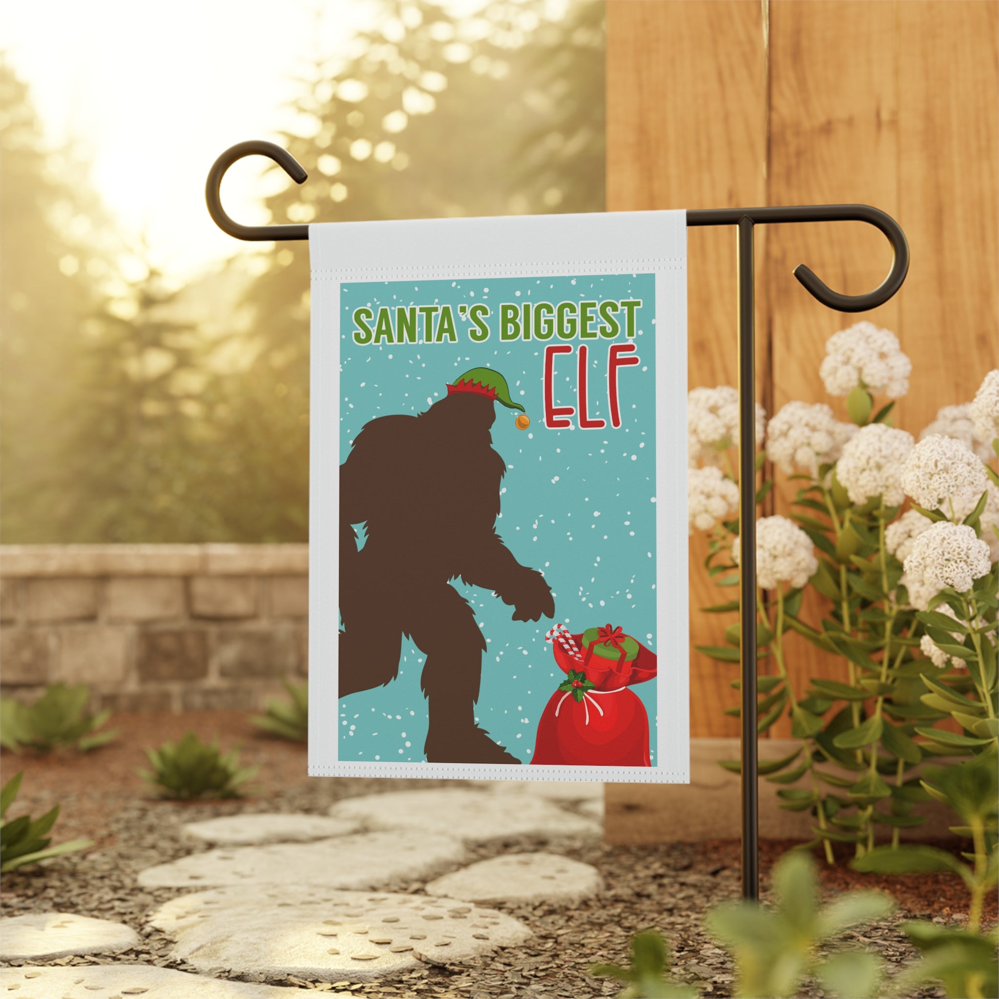 Bigfoot - Santa's Biggest Elf Funny Christmas Garden Flag 12x18 Winter House Yard Decor
