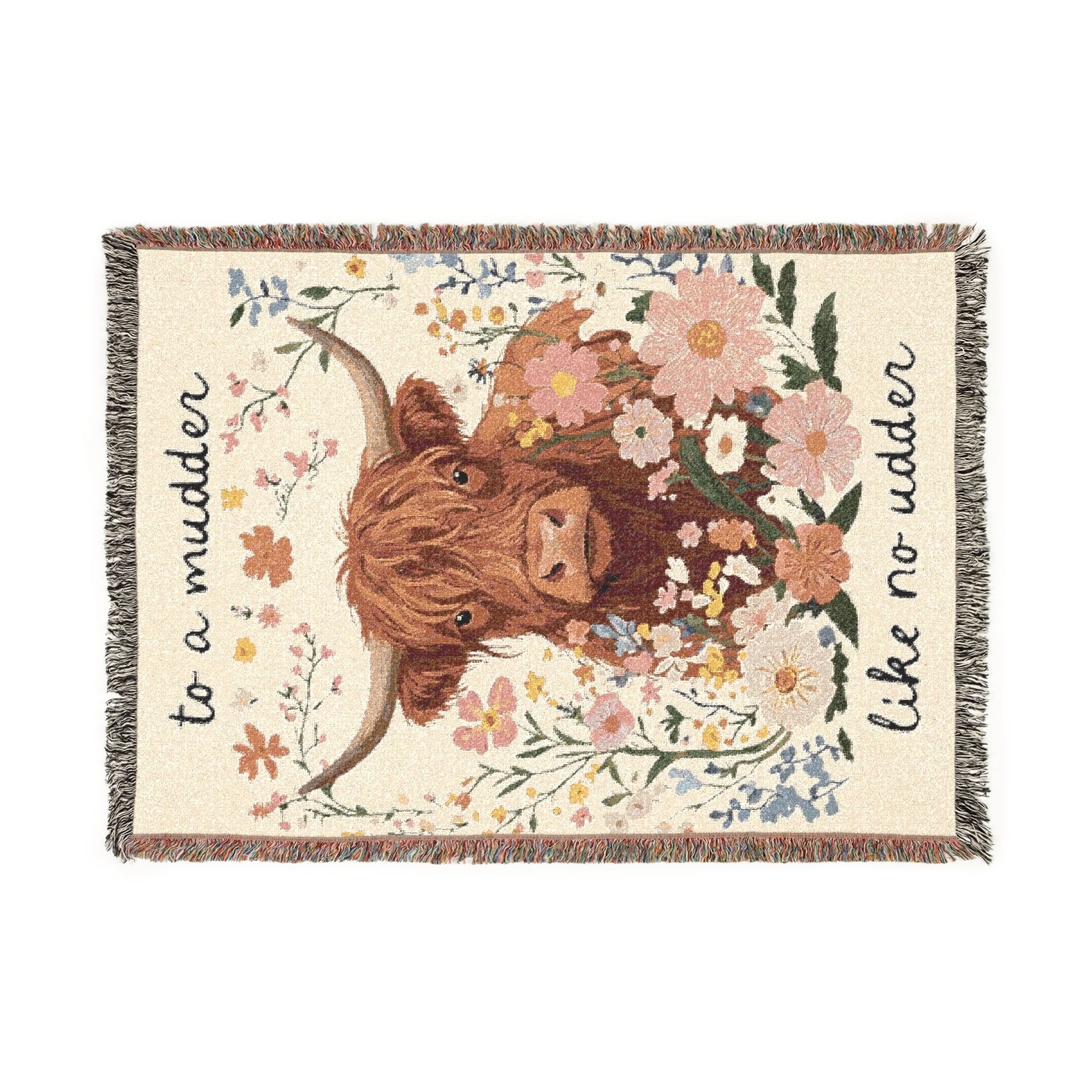 Highland Cow Woven Blanket "To A Mudder Like No Udder" Funny Mother's Day Gift