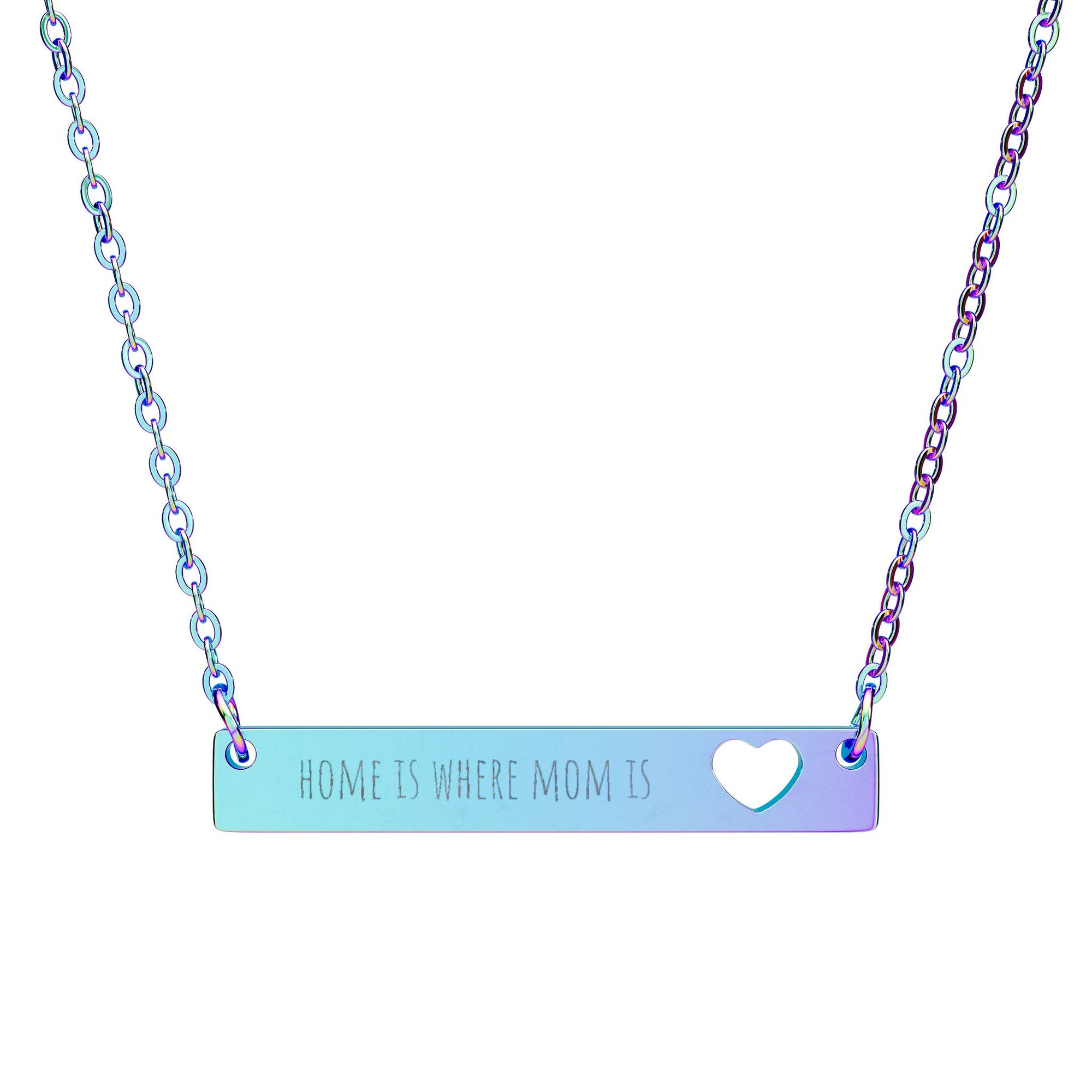 Cutout Heart Bar Necklace — "Home is Where Mom Is" Engraved Mother's Day Gift