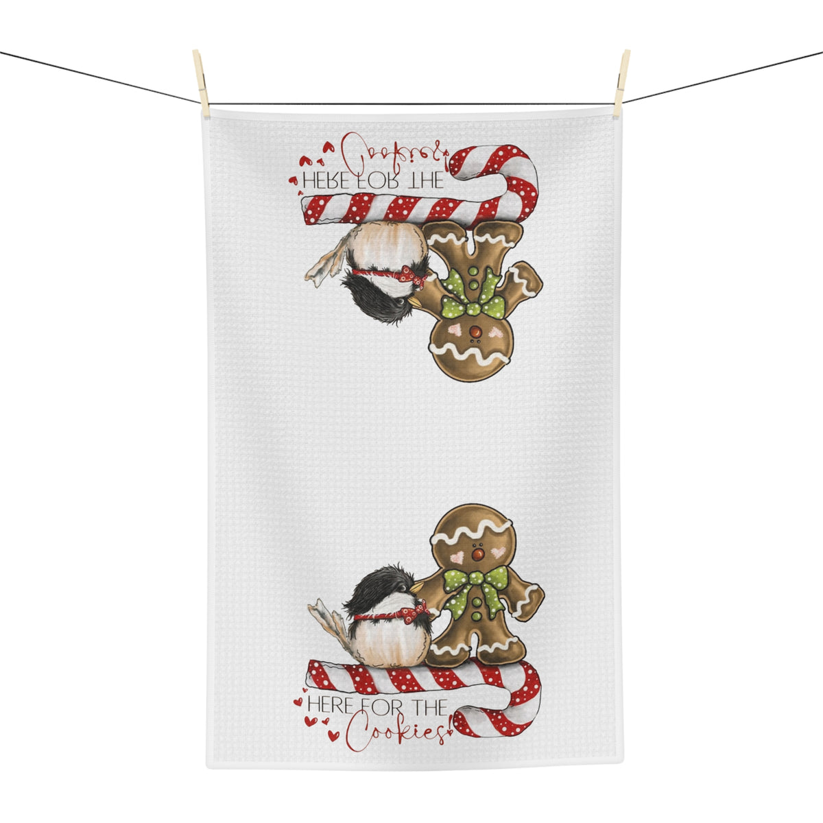 Here for the Cookies Christmas tea towel with a gingerbread cookie and bird design — Silly Goose Gift