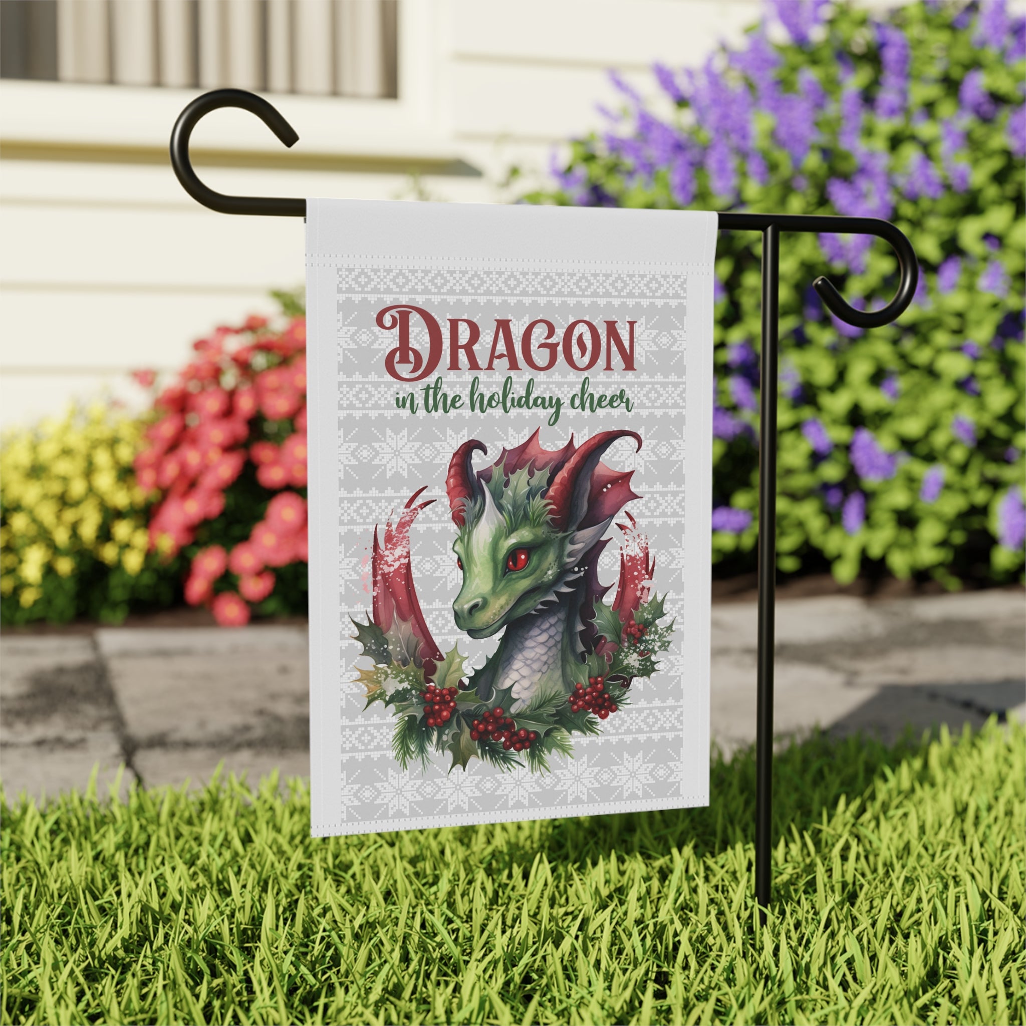 Dragon In The Holiday Cheer Garden Flag 12x18 Christmas Winter House Yard Decor