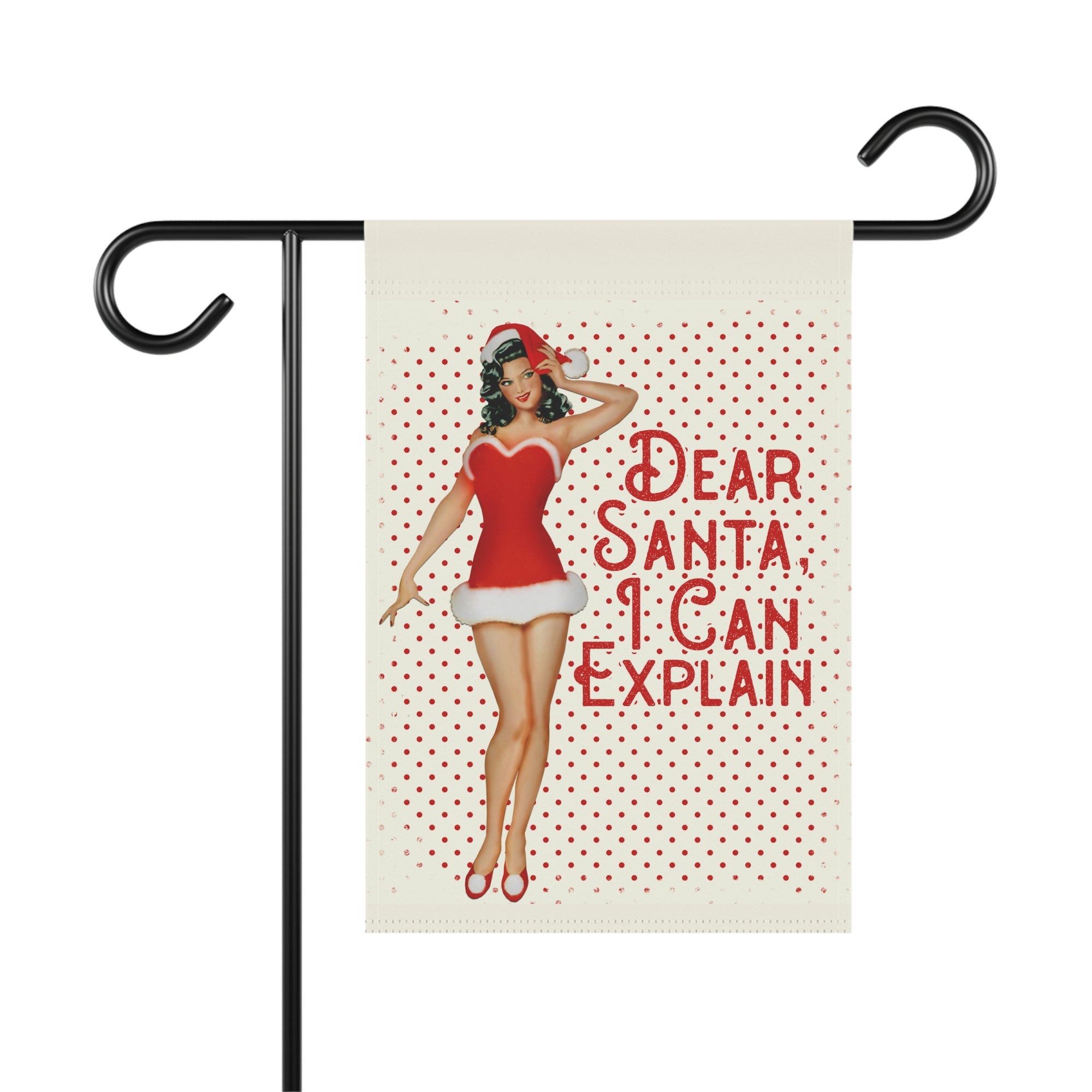 Vintage 1950s pinup girl Jingle All the Way sarcastic Christmas garden flag, 12x18 winter yard decor