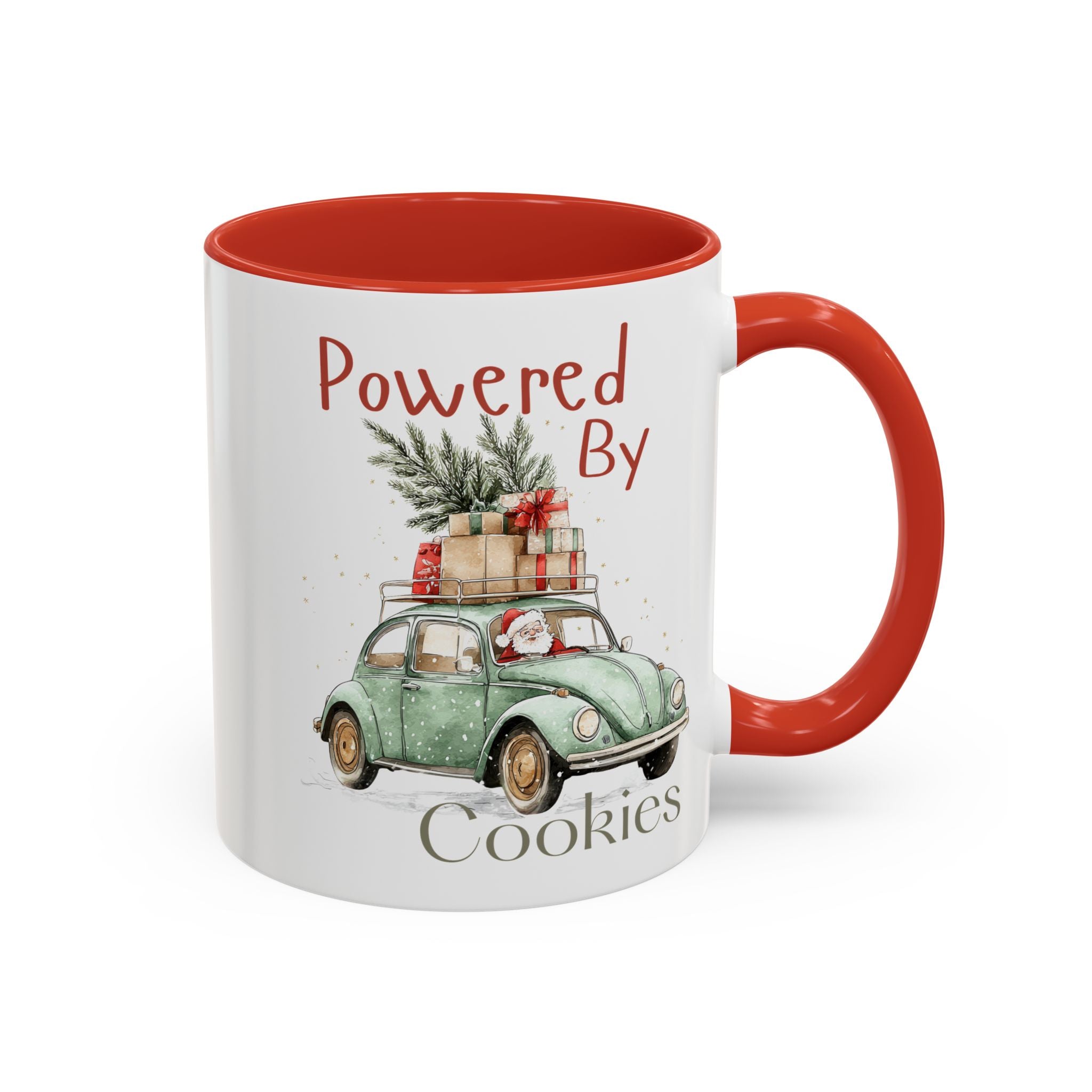 "Powered By Cookies" Holiday Santa Vintage Car Christmas Coffee Mug (11/15oz)