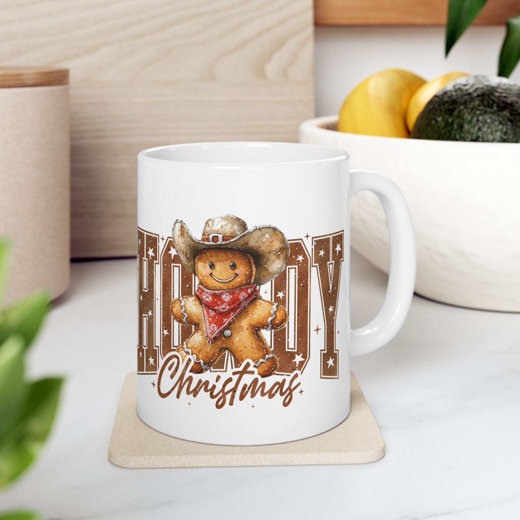 Western Gingerbread Howdy Christmas Ceramic Country Gift Mug