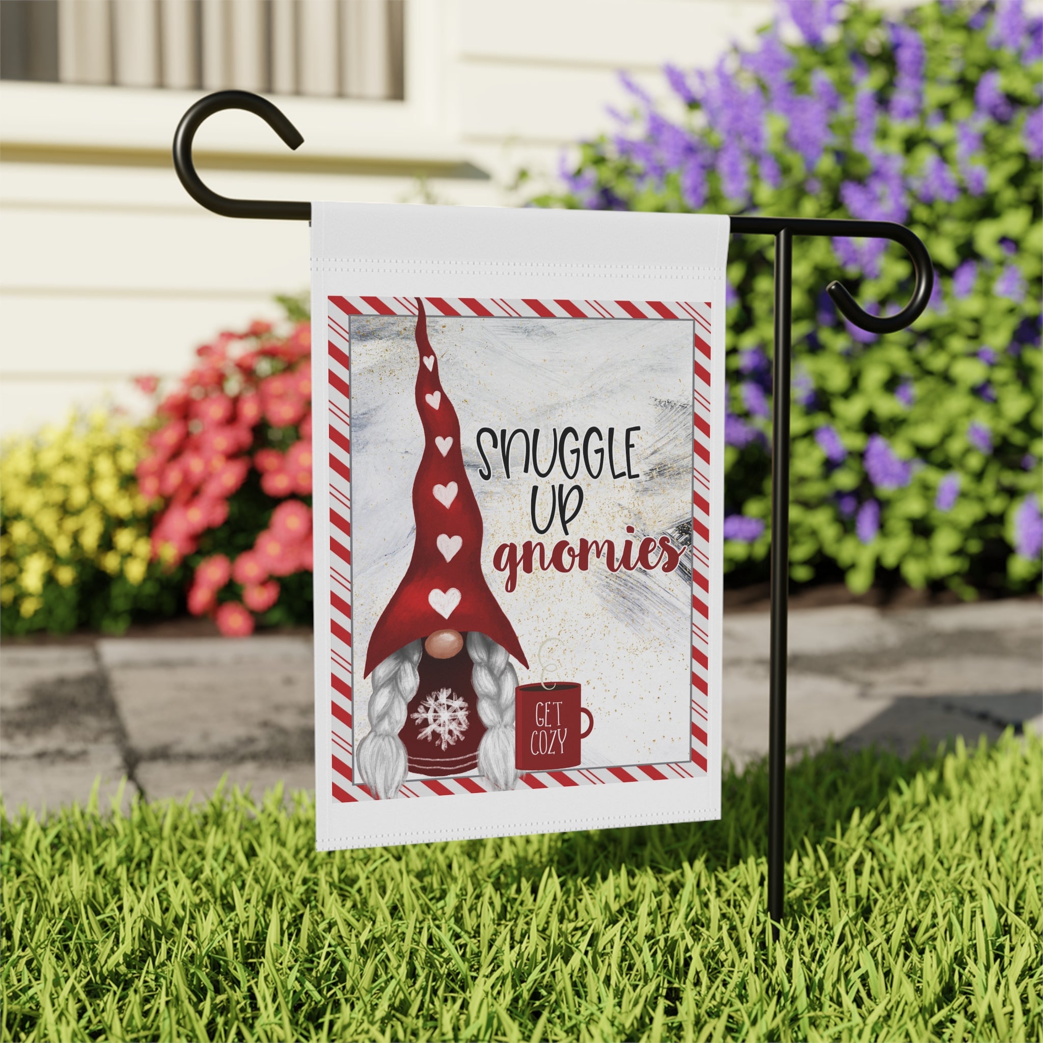 Snuggle Up Gnomies - Christmas Gnome Garden Flag