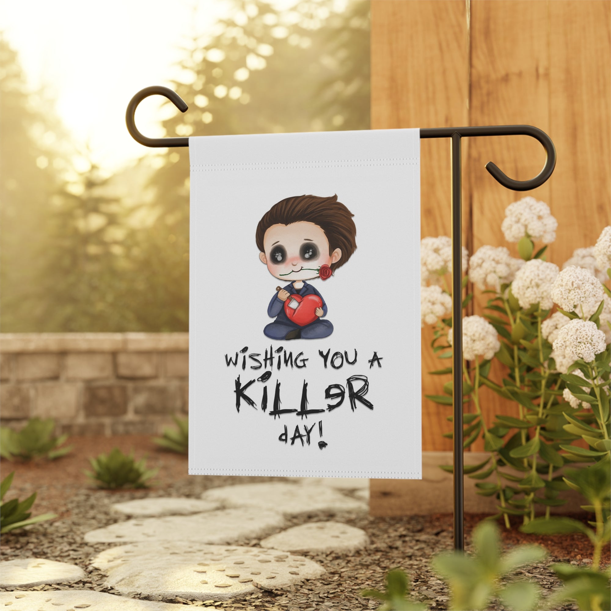 Wishing You A Killer Day Garden Flag 12x18 – Cute Horror Yard Decor