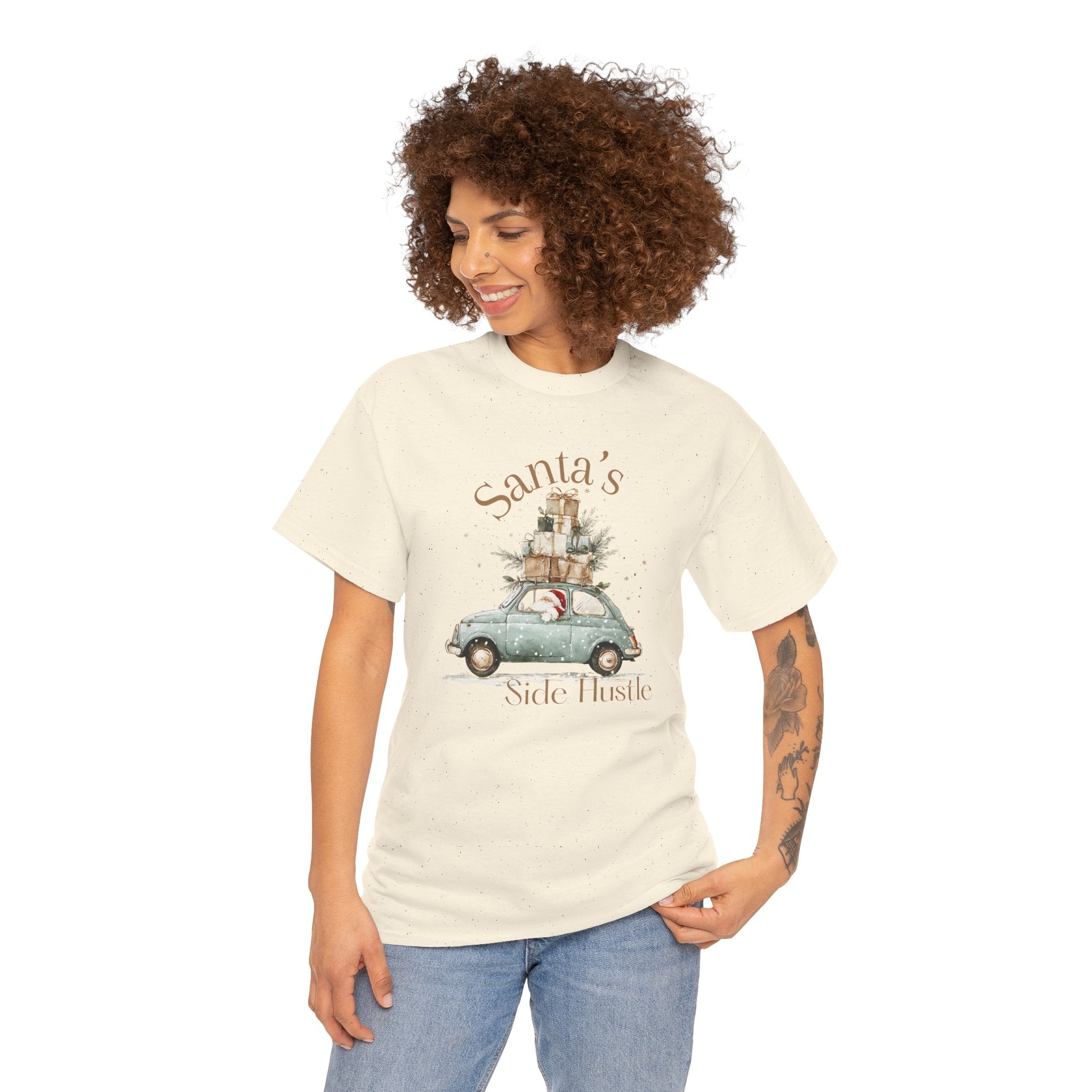 "Santa's Side Hustle" Vintage Car Holiday Tee Christmas T-Shirt
