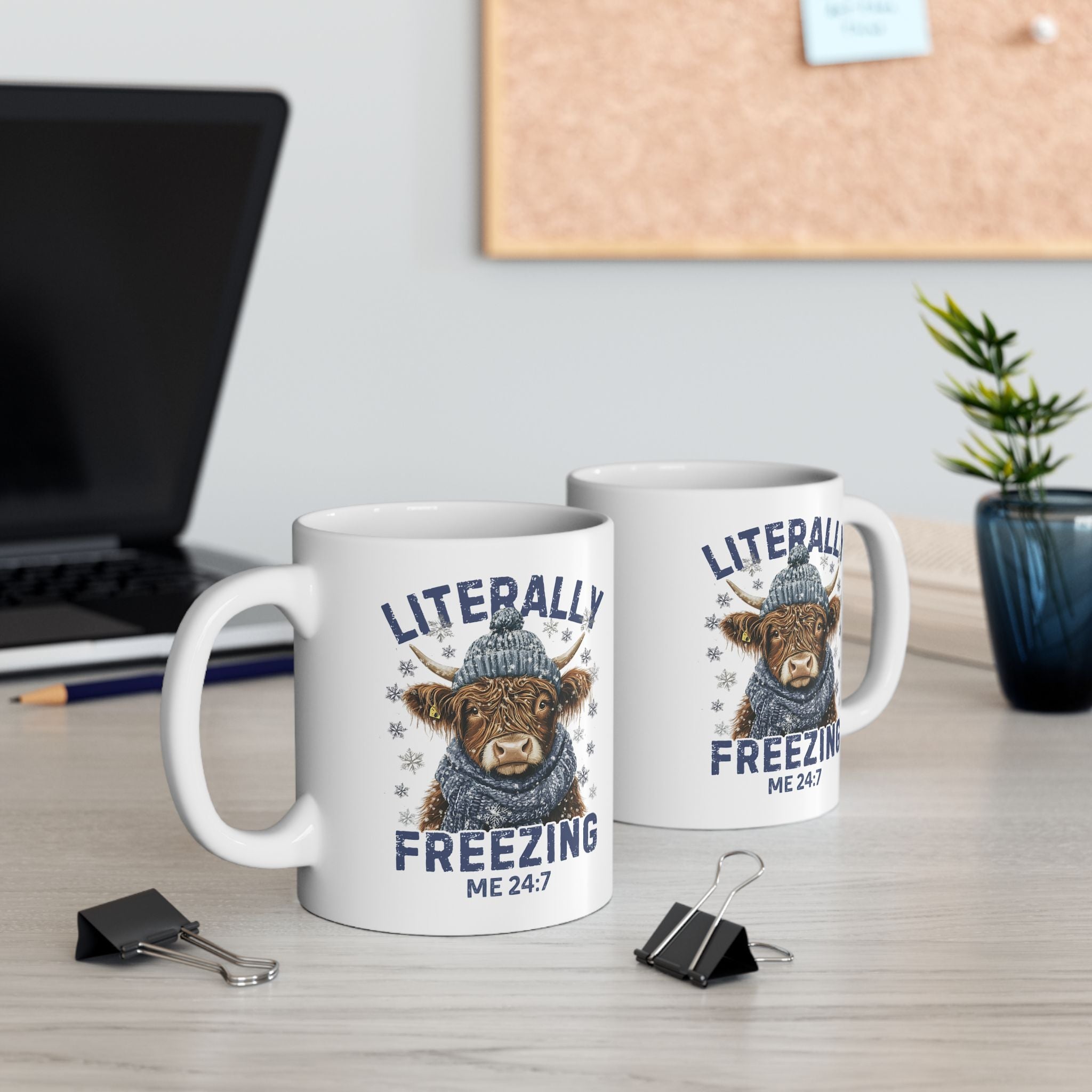 Literally Freezing Me 24/7 Highland Cow Cozy Season Comfort Ceramic Mug