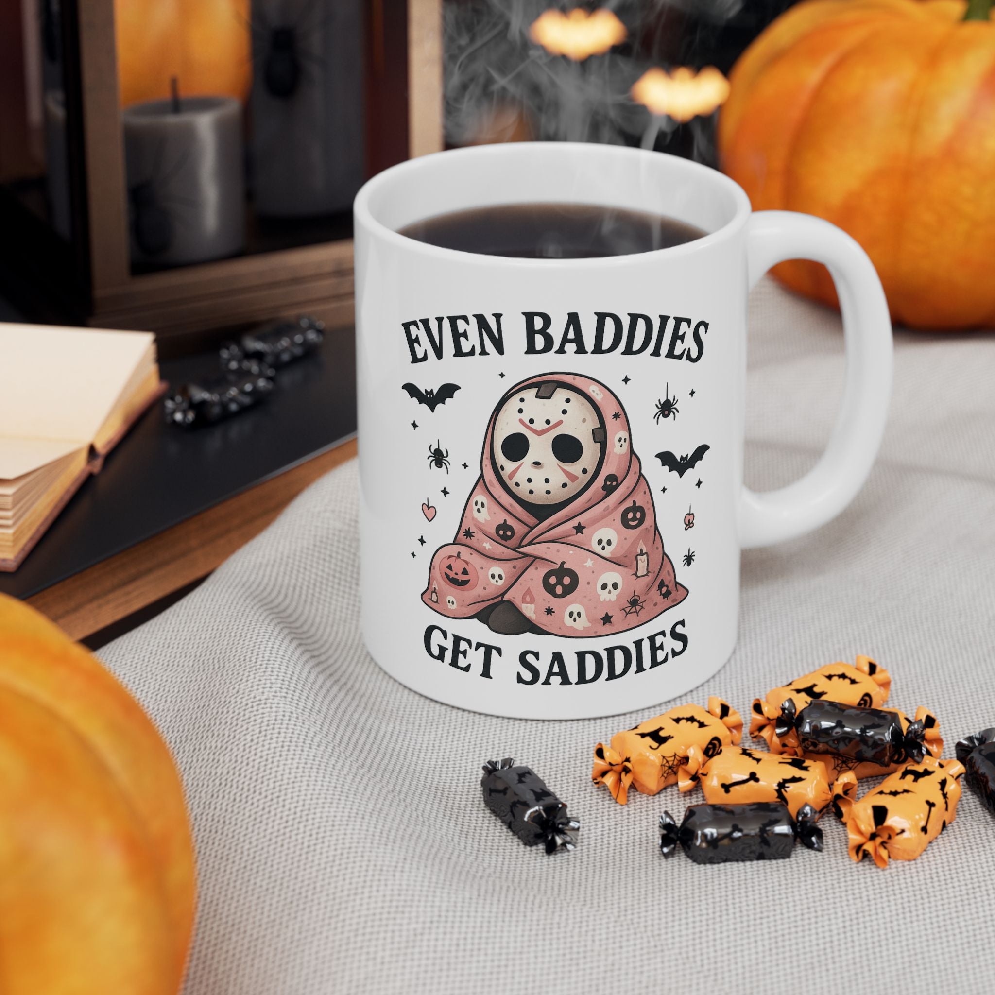 Even Baddies Get Saddies – Funny Halloween Coffee Mug (11oz, 15oz)