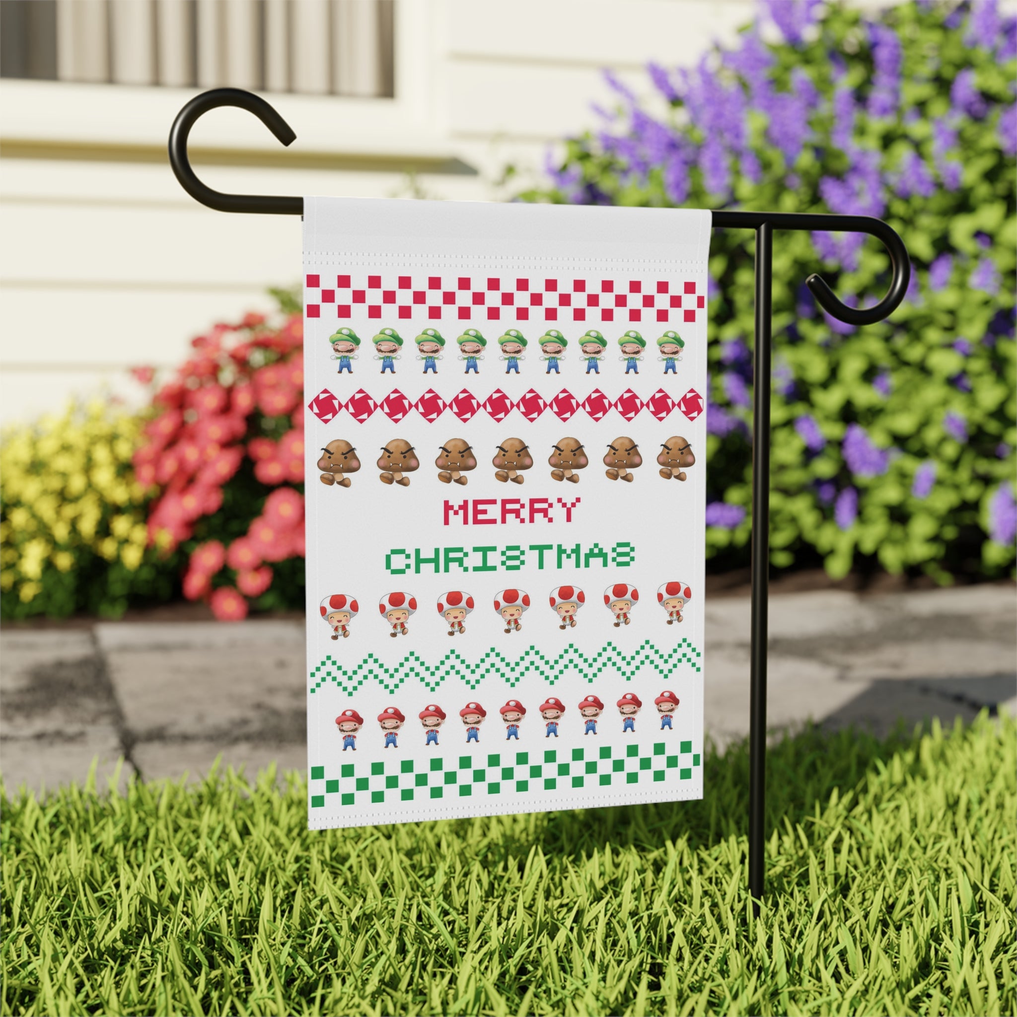 Merry Christmas Video Gamer Themed Garden Flag 12x18 – Gamer Winter House Yard Decor