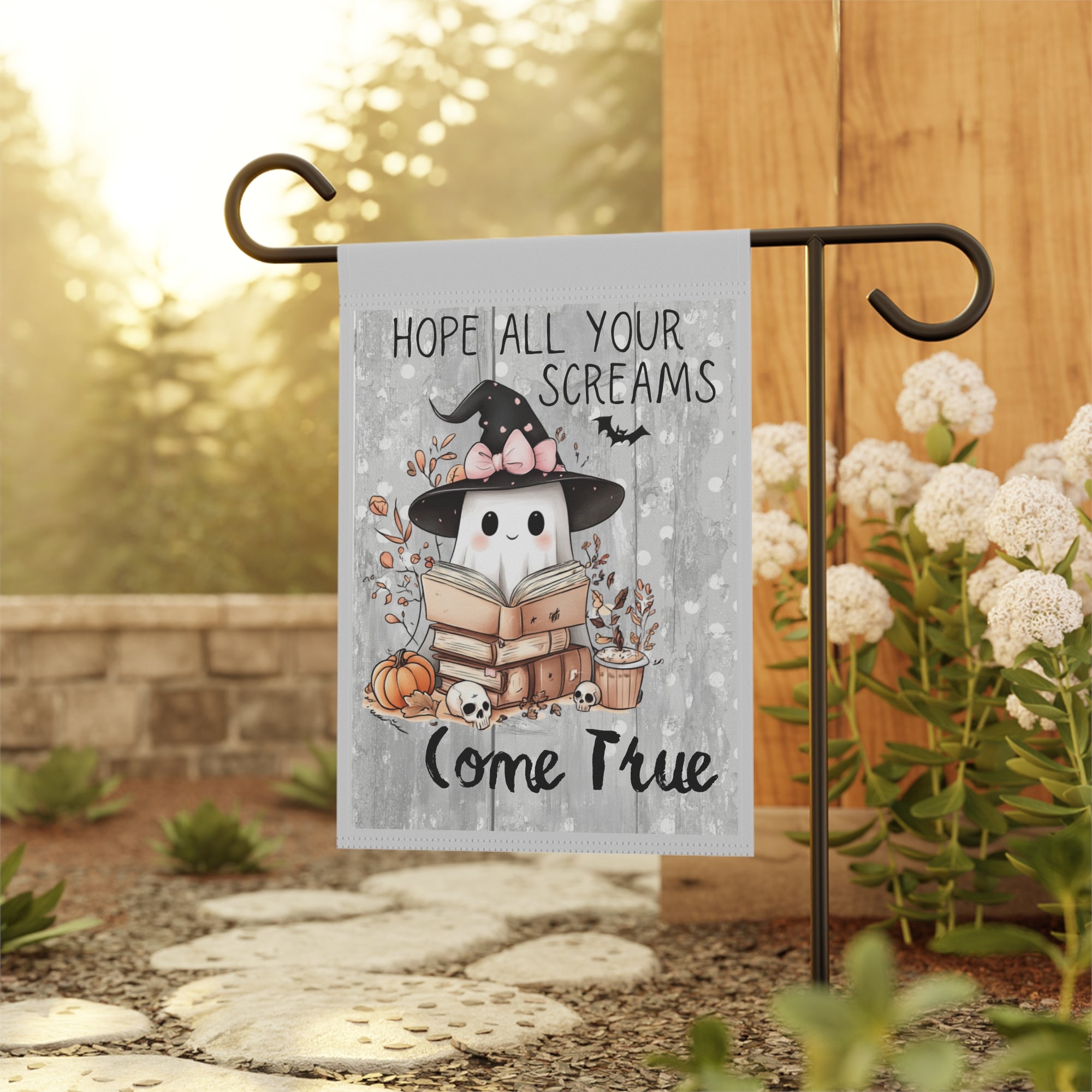 Hope All Your Screams Come True Ghost Garden Flag 12x18 – Cute Scary Fall Yard Decor