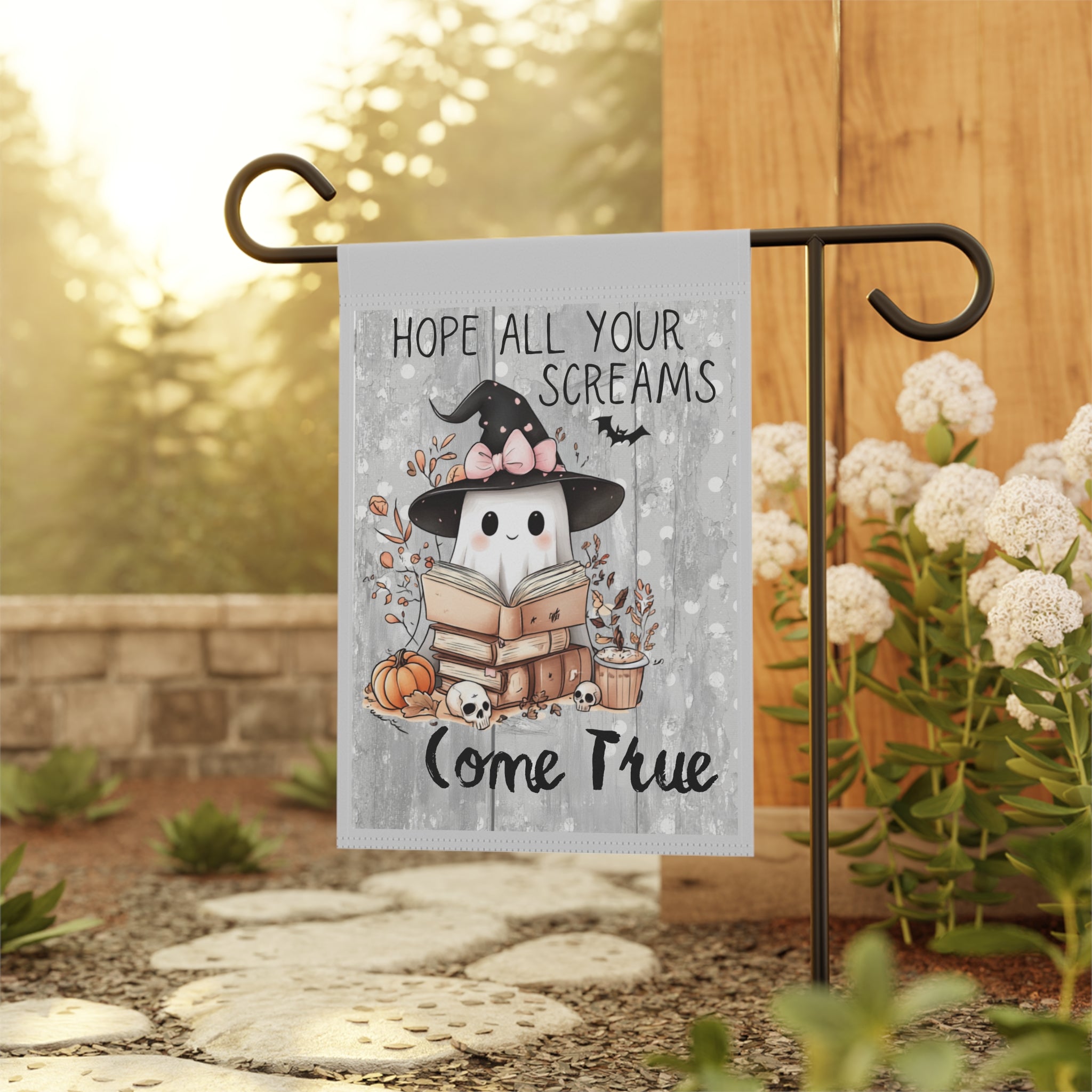 Hope All Your Screams Come True Ghost Garden Flag 12x18 – Cute Scary Fall Yard Decor