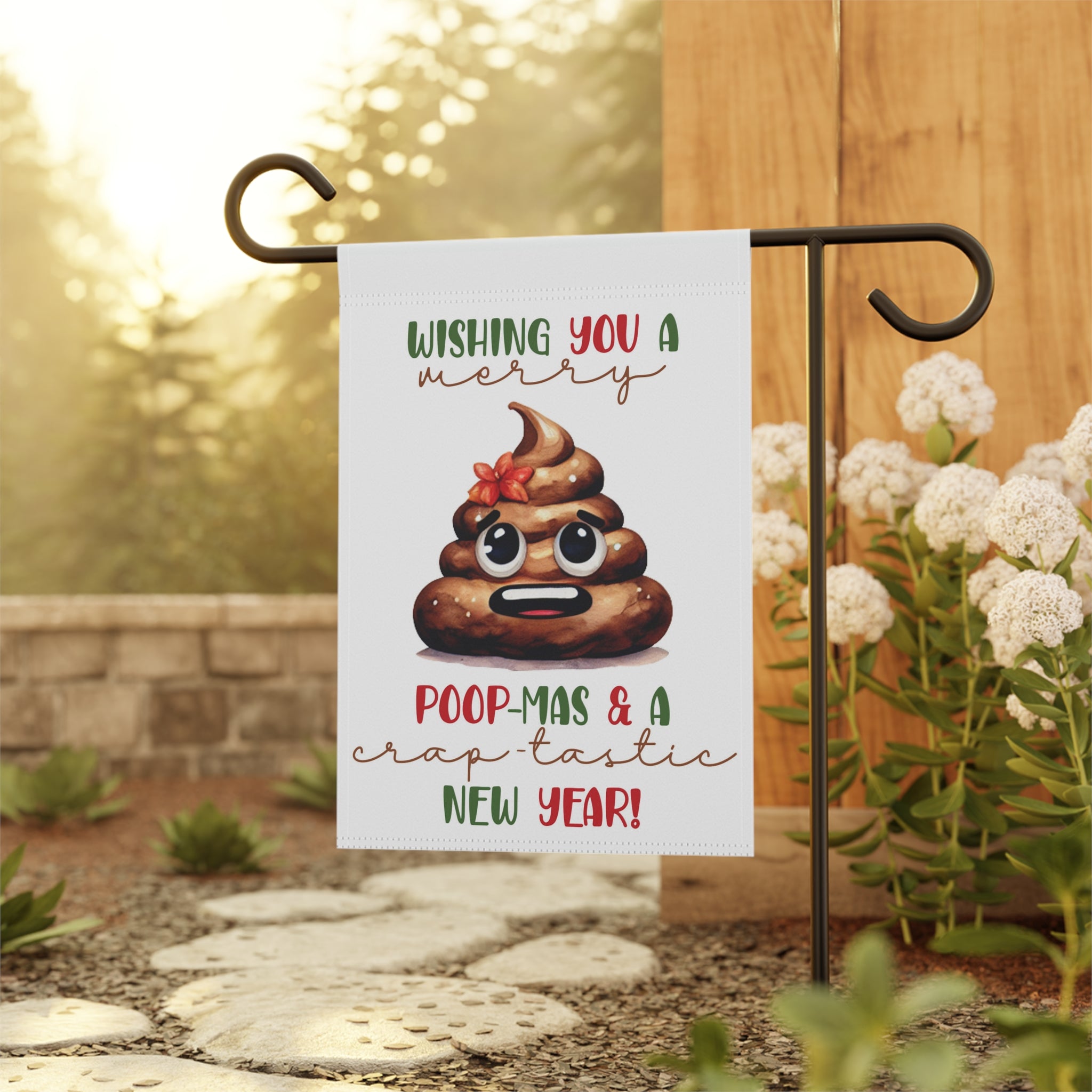 Wishing You A Crap-tastic New Year Christmas Poop Emoji Garden Flag 12x18 Sarcastic Winter Yard Decor